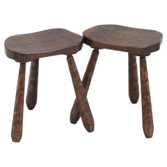 Pair of Brutalist Tripod Stools C1950 France