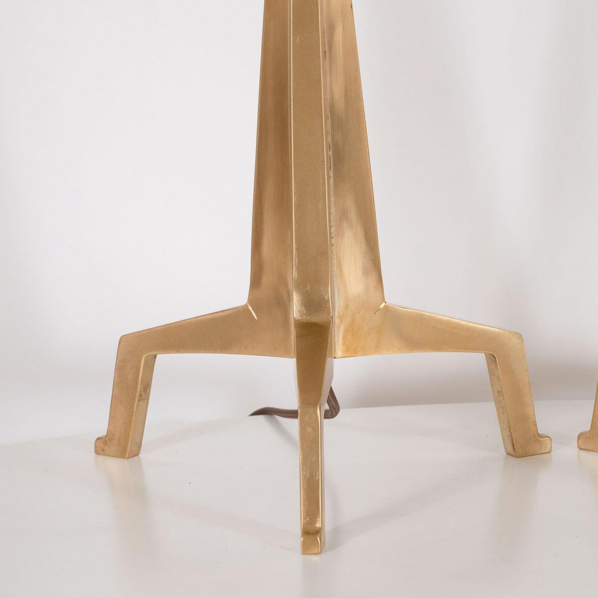 Brass Pair of Brutalist Tripod Table Lamps by Marcelo Bessa For Sale
