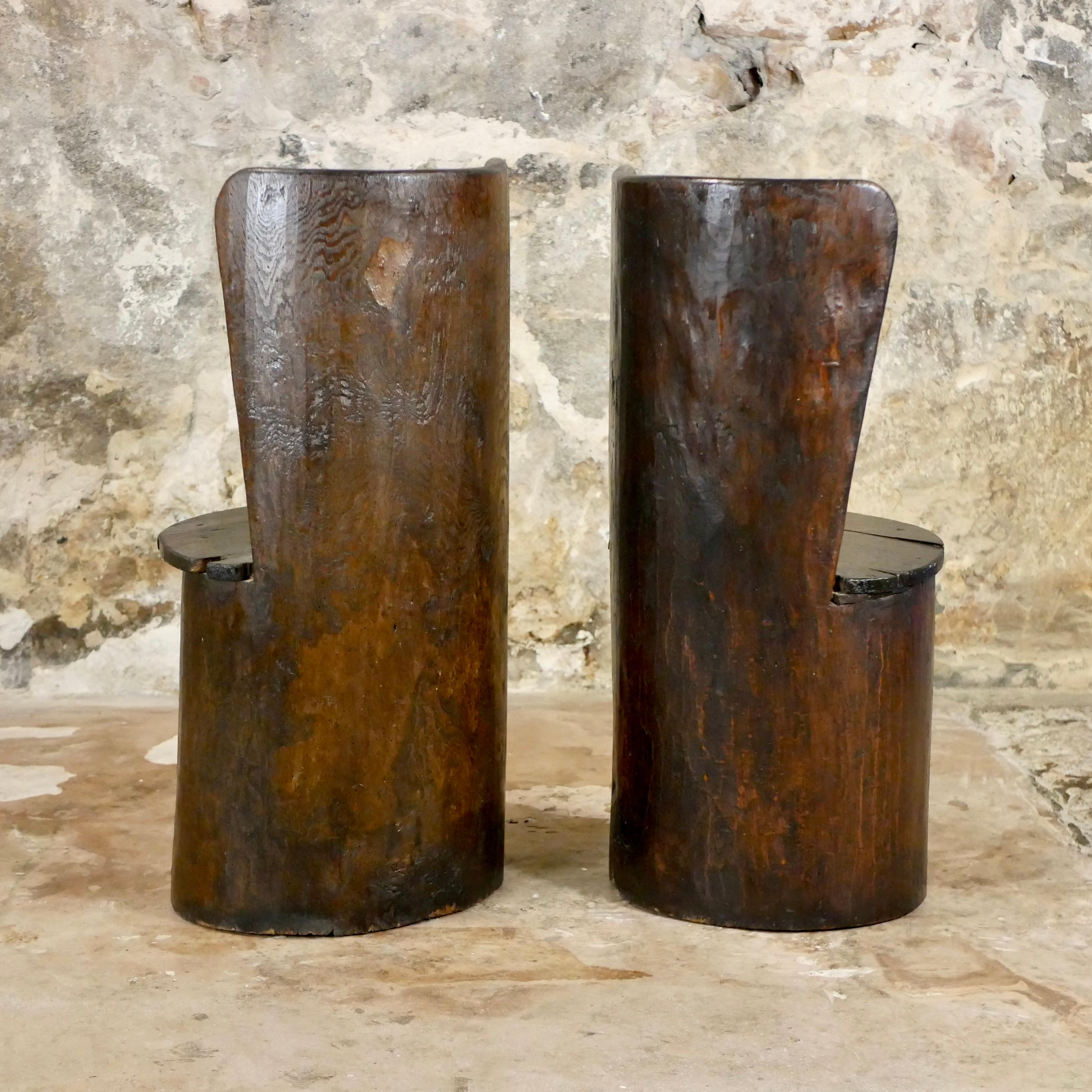 Pair of brutalist trunk tree chairs made in Bretagne, France, 1950s For Sale 4