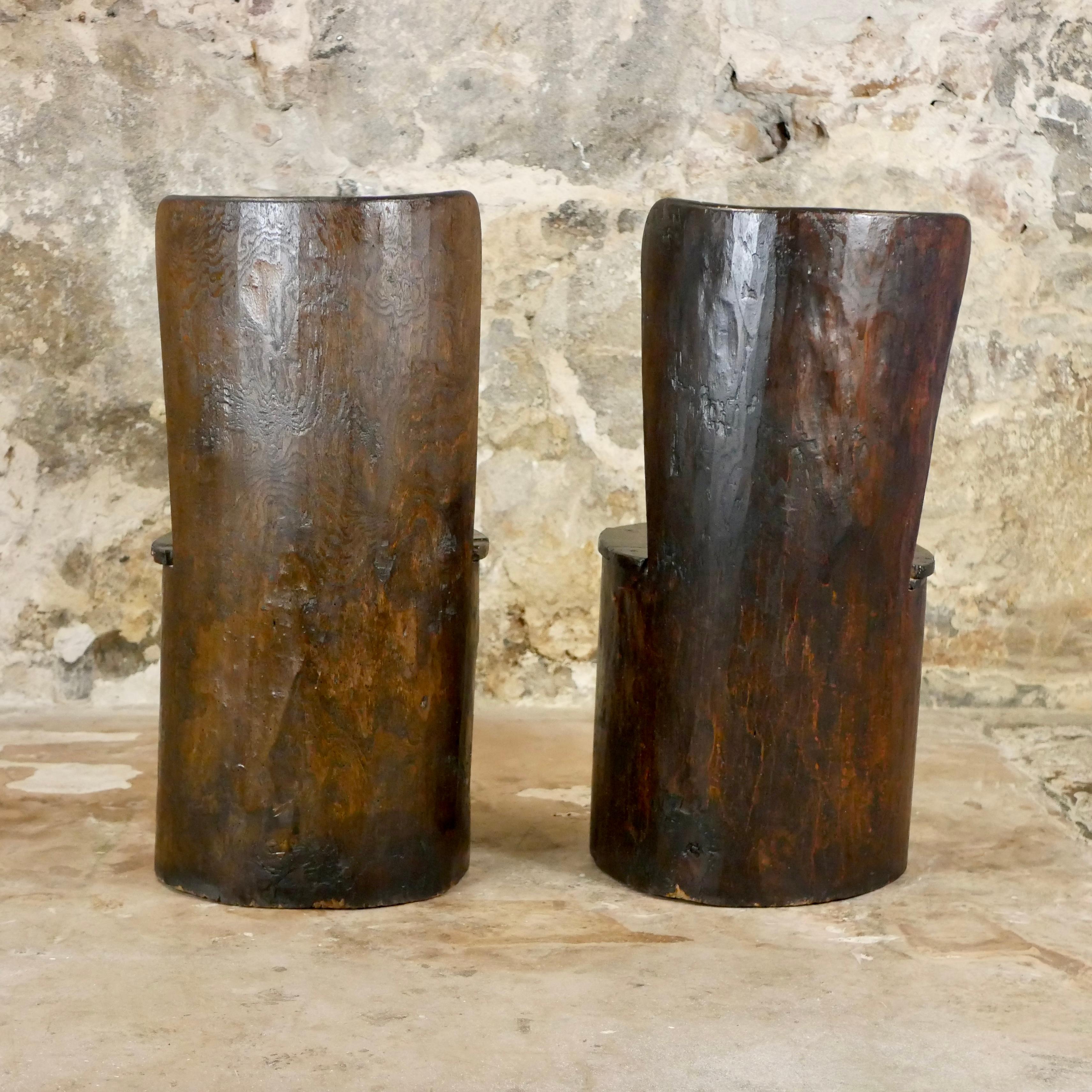 Pair of brutalist trunk tree chairs made in Bretagne, France, 1950s For Sale 5
