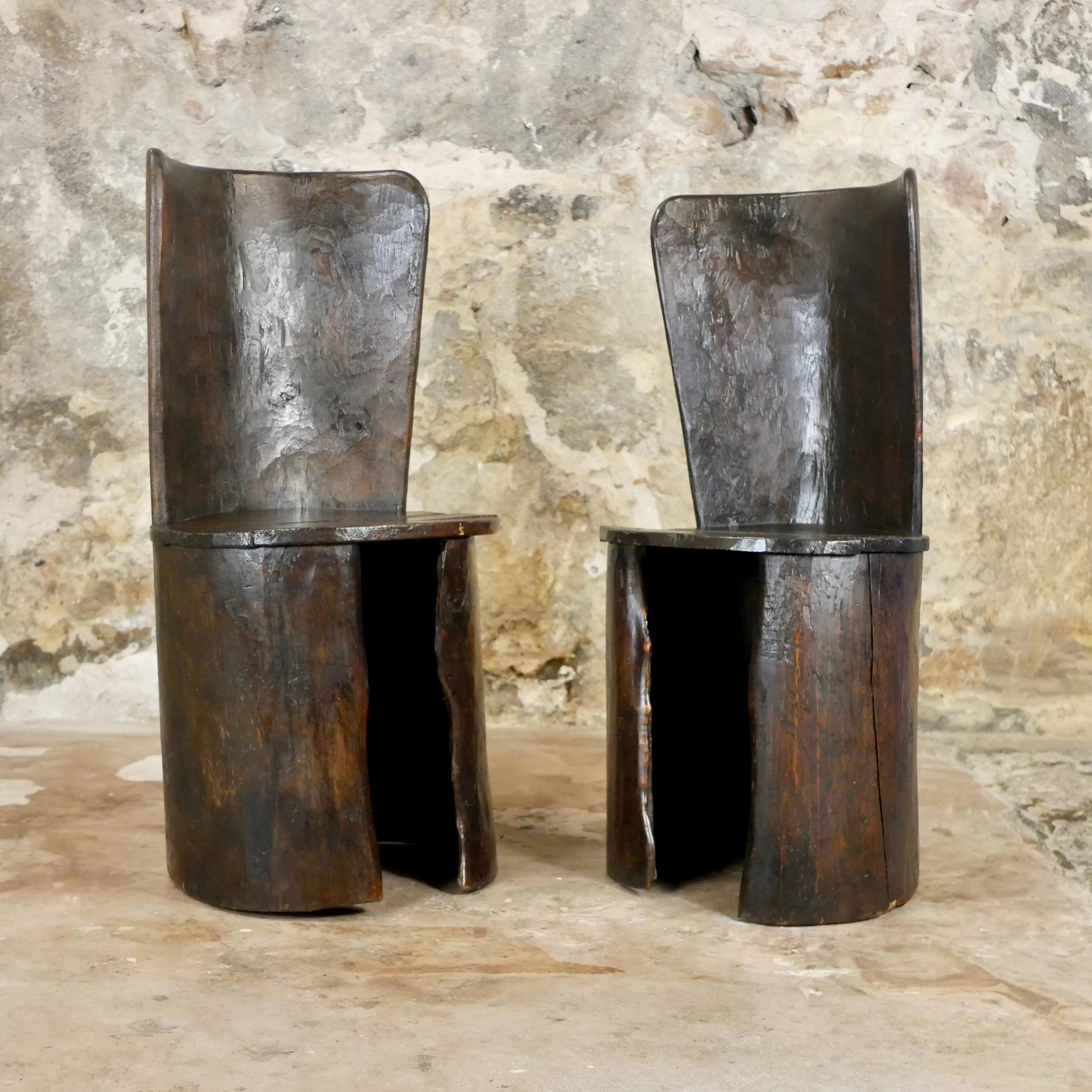 Brutalist Pair of brutalist trunk tree chairs made in Bretagne, France, 1950s For Sale