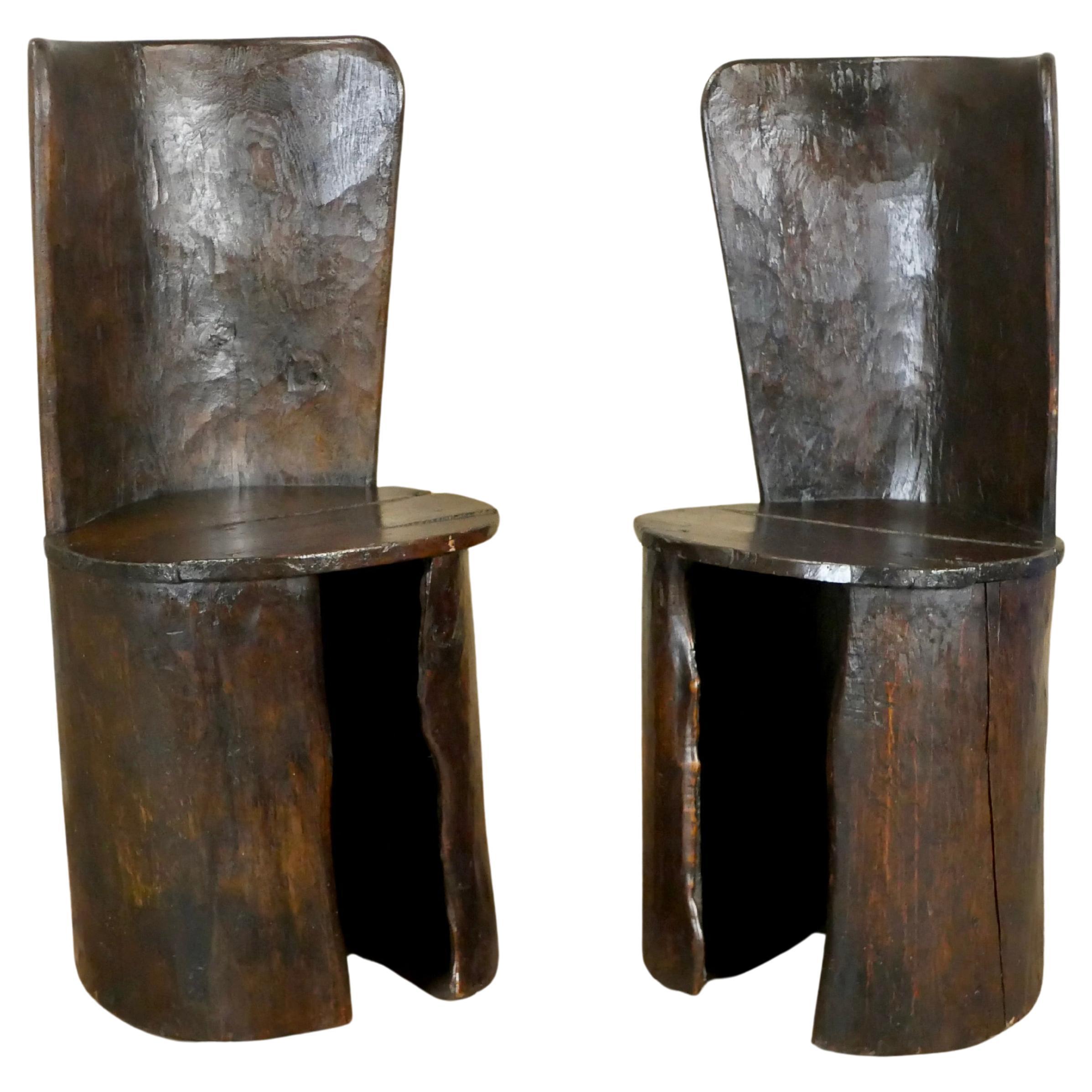 Pair of brutalist trunk tree chairs made in Bretagne, France, 1950s For Sale