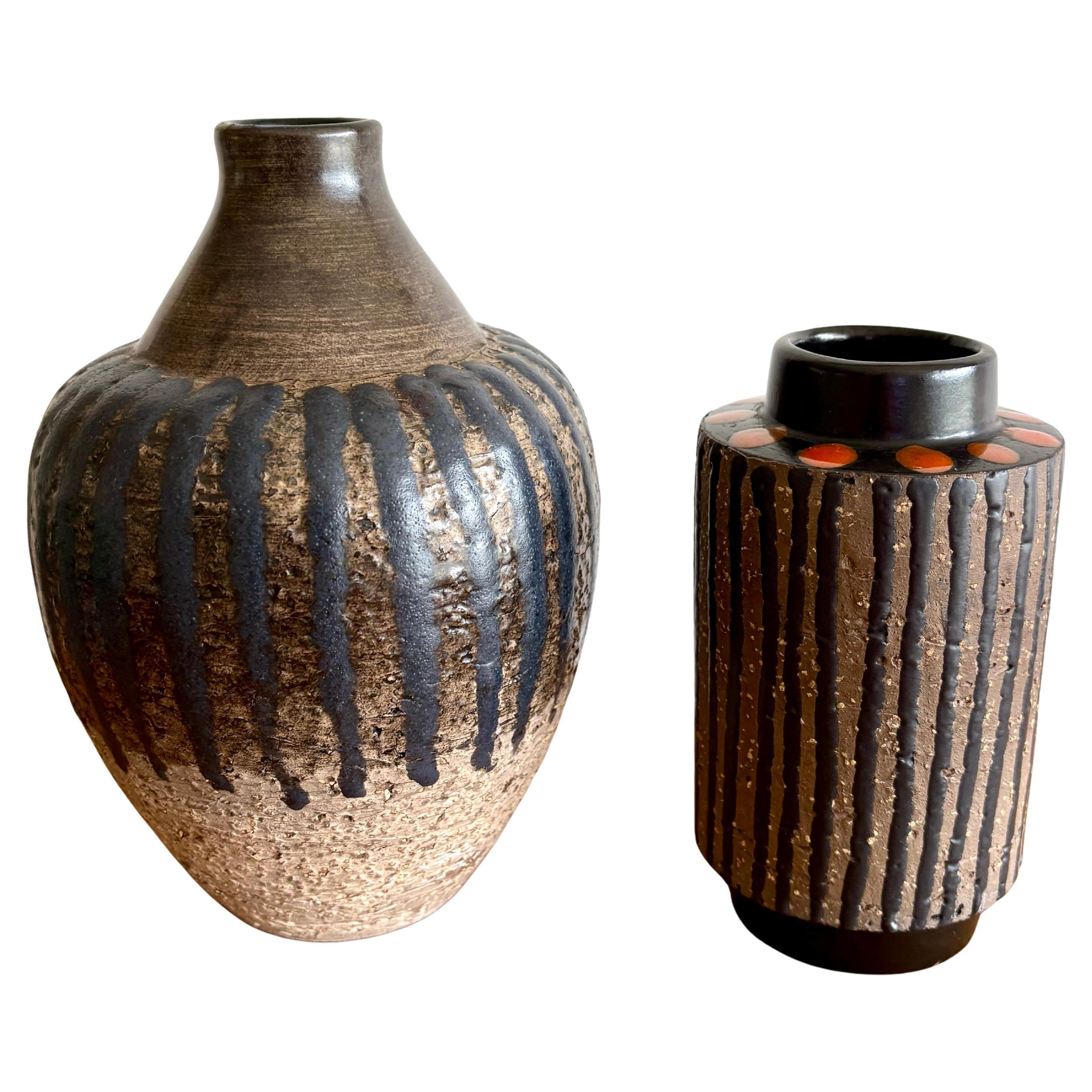 Pair of Brutalist Vases by M.Simmulson for Uppsala Ekeby, Sweden, Circa 1960 For Sale