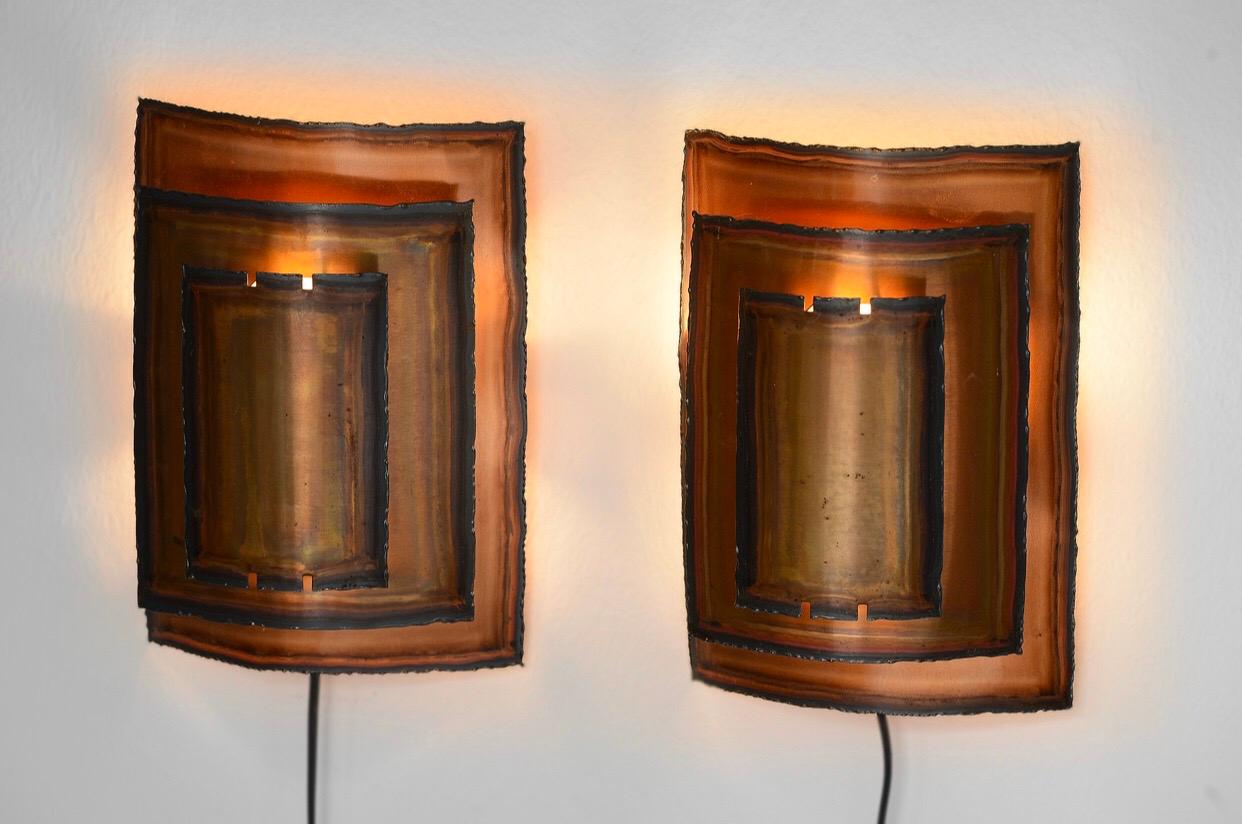 Pair of Brutalist Wall Lights In Excellent Condition In Saint-Ouen, FR