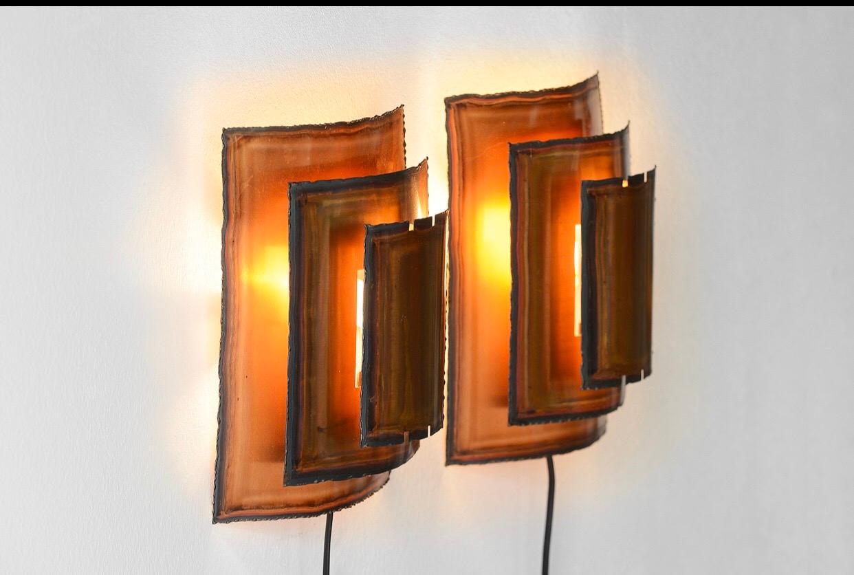Copper Pair of Brutalist Wall Lights