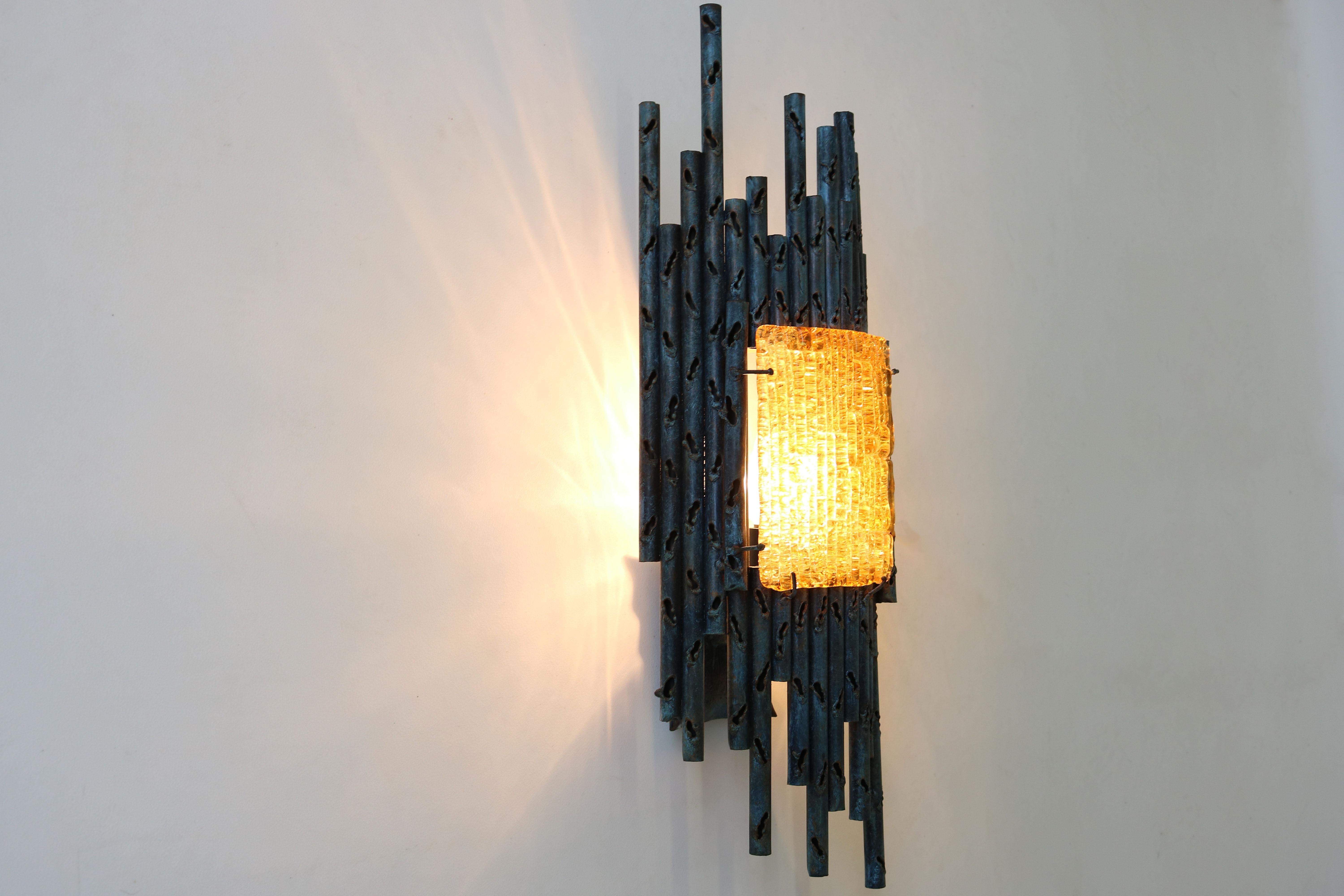 Pair of Brutalist Wall Lights / Sconces by Marcello Fantoni, Italy, 1960, Murano In Good Condition For Sale In Ijzendijke, NL