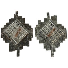 Pair of Brutalist Wall Sconces, in Style of Poliarte, Italy, 1970s Murano Glass
