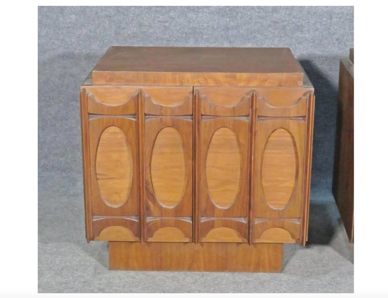 An interesting pair of Brutalist style night stands, perfect for adding timeless Mid-Century style to any bedroom. Please confirm item location with seller (NY/NJ).