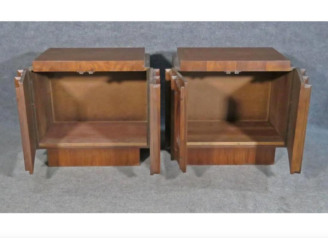 Pair of Brutalist Walnut Night Stands In Good Condition In Brooklyn, NY