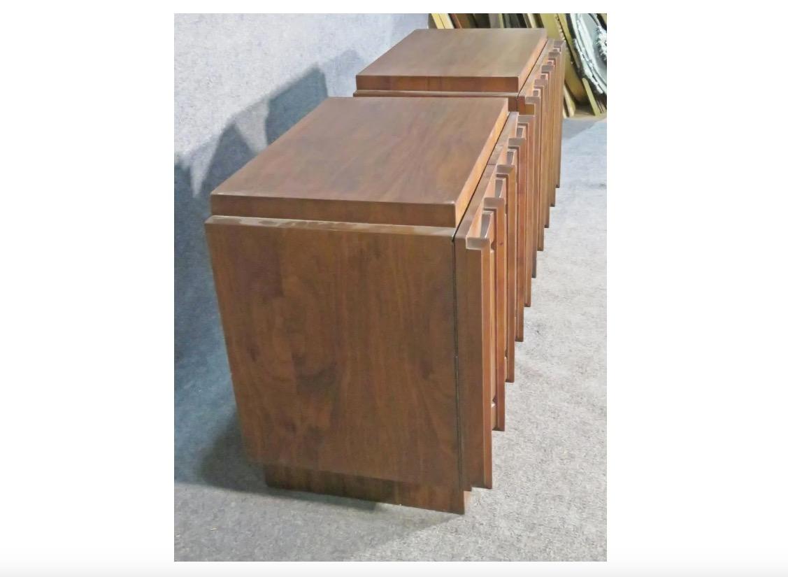 Pair of Brutalist Walnut Night Stands 2