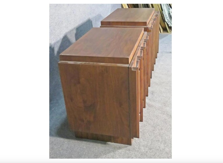 Pair of Brutalist Walnut Night Stands For Sale 2