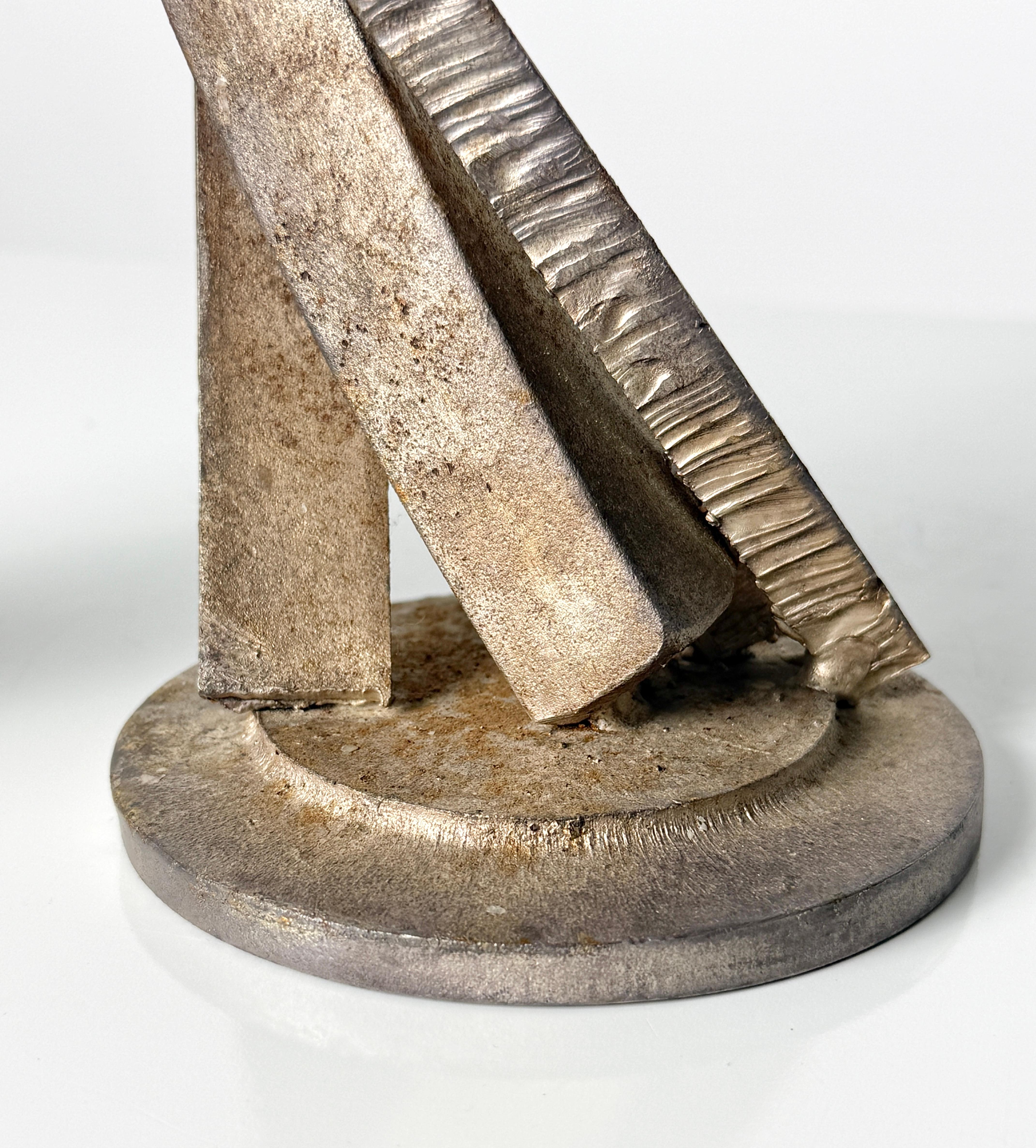 Pair of Brutalist Welded Steel Candlestick Sculptures by Joseph Wesner 1990s For Sale 3