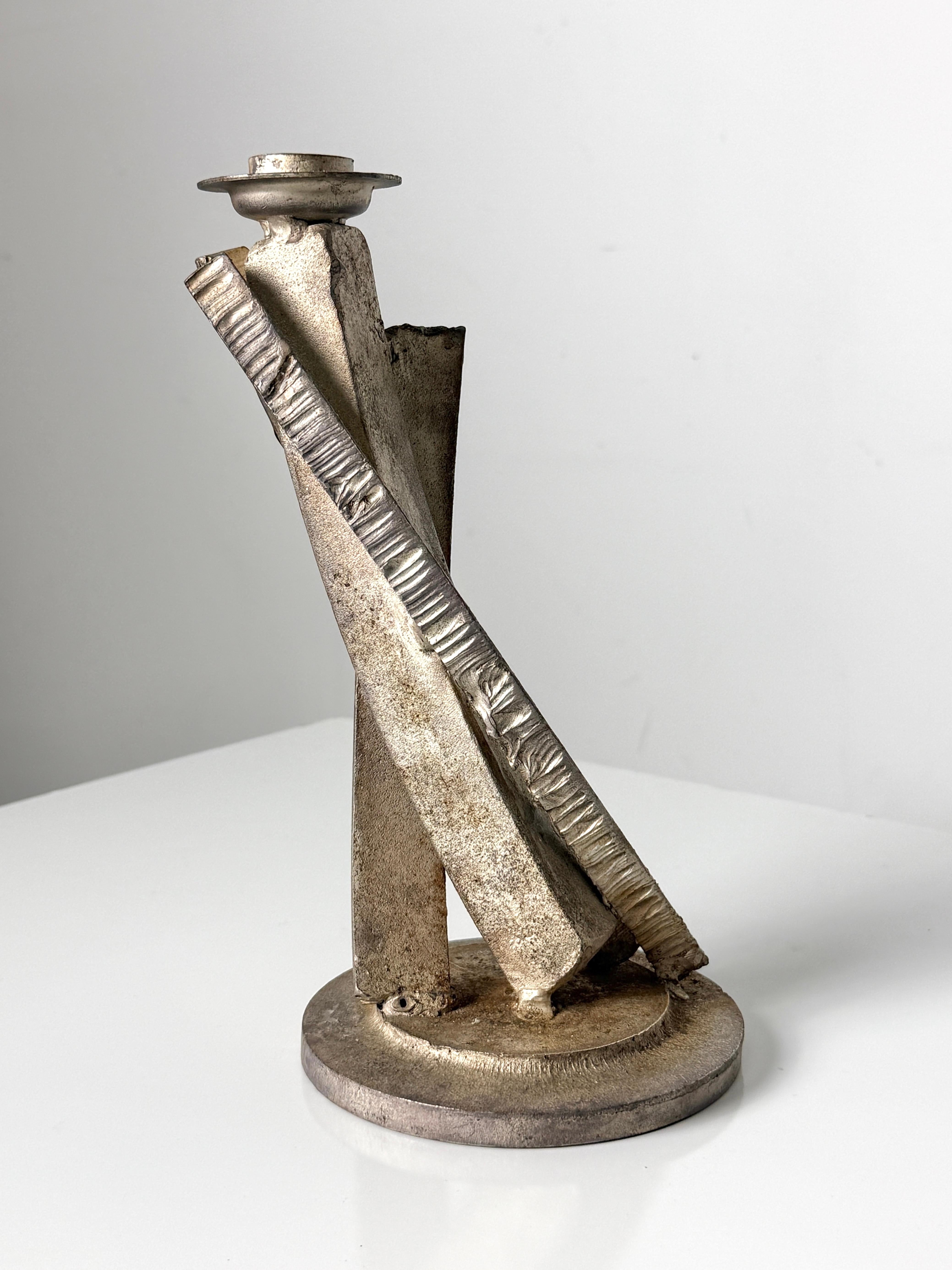 20th Century Pair of Brutalist Welded Steel Candlestick Sculptures by Joseph Wesner 1990s For Sale