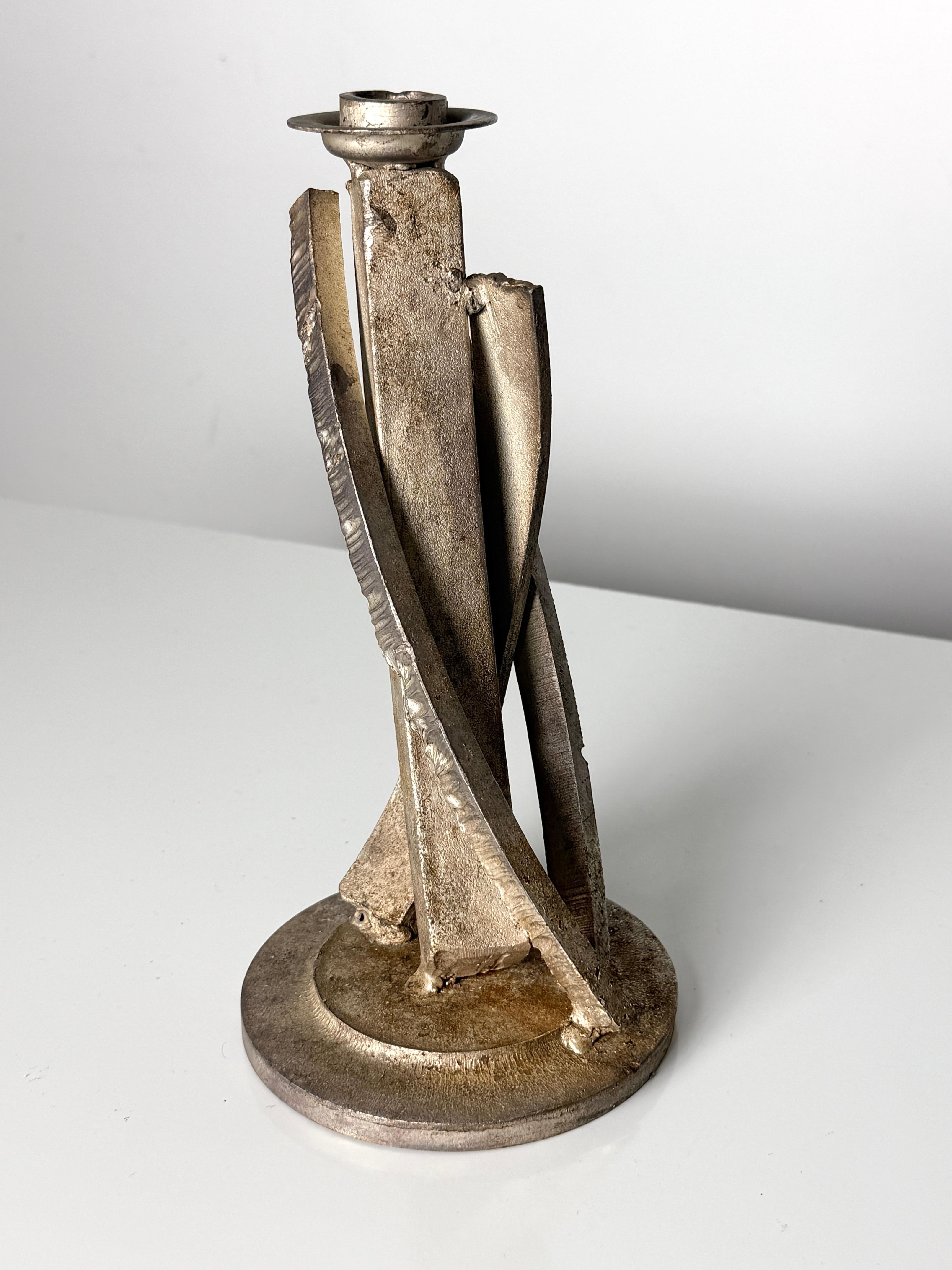 Pair of Brutalist Welded Steel Candlestick Sculptures by Joseph Wesner 1990s For Sale 1