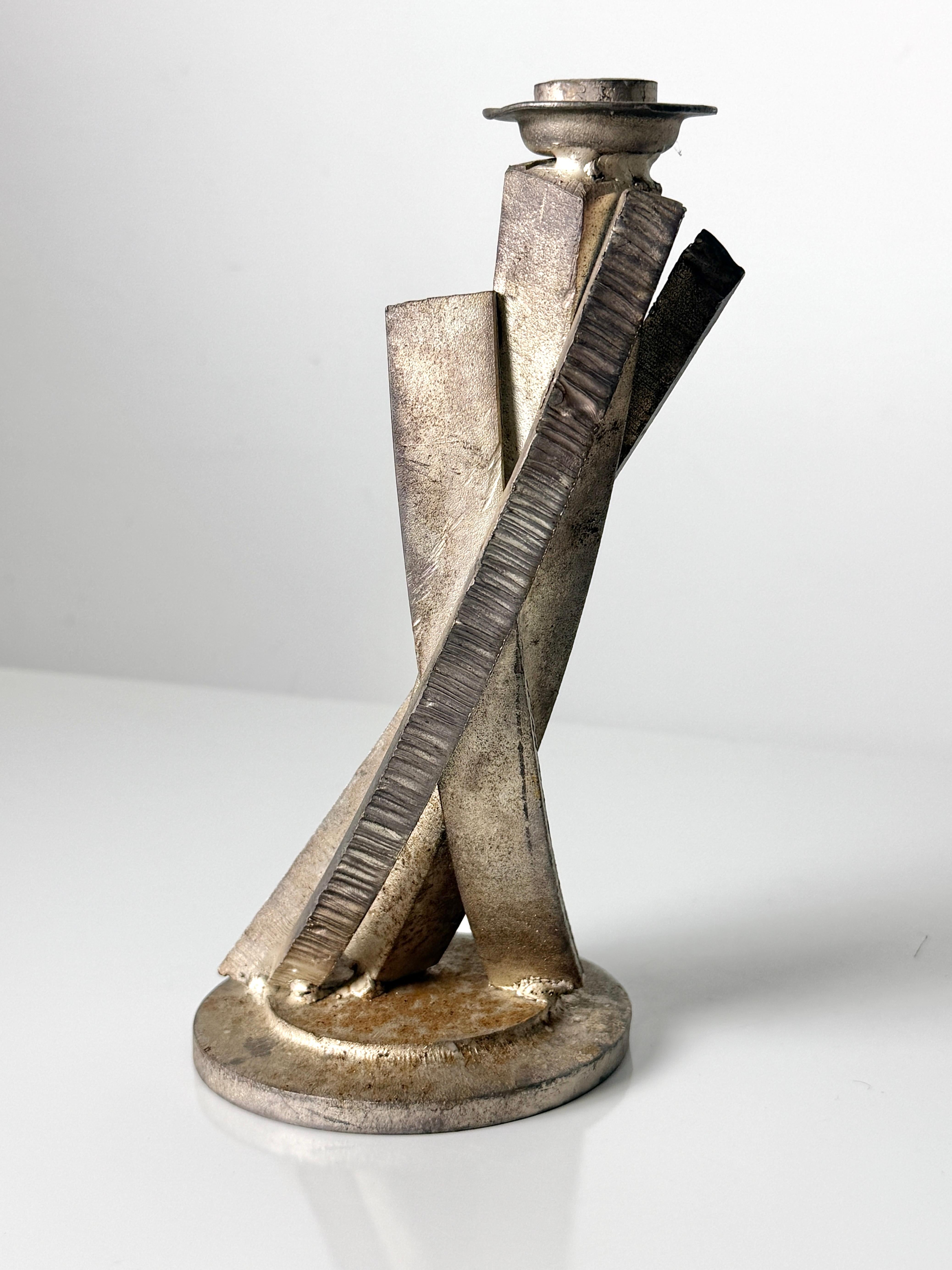 Pair of Brutalist Welded Steel Candlestick Sculptures by Joseph Wesner 1990s For Sale 2