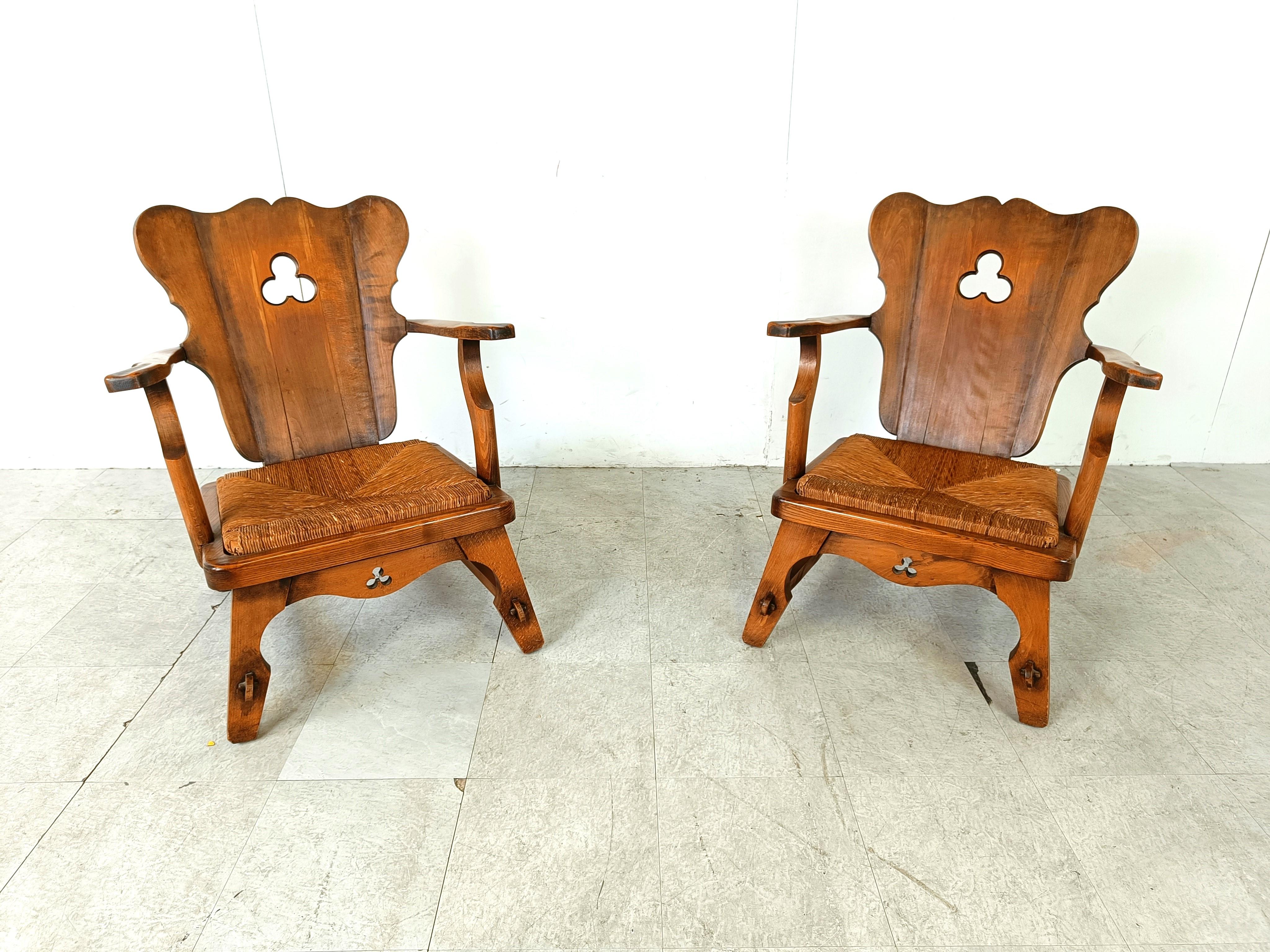 REQUEST A SHIPPING QUOTE BEFORE ORDERING, SHOWN RATES ARE ESTIMATES

Rustic carved wooden brutalist armchairs with wicker seats.

Good condition and very sturdy.

1960s - Belgium

Height: 80cm/37.40