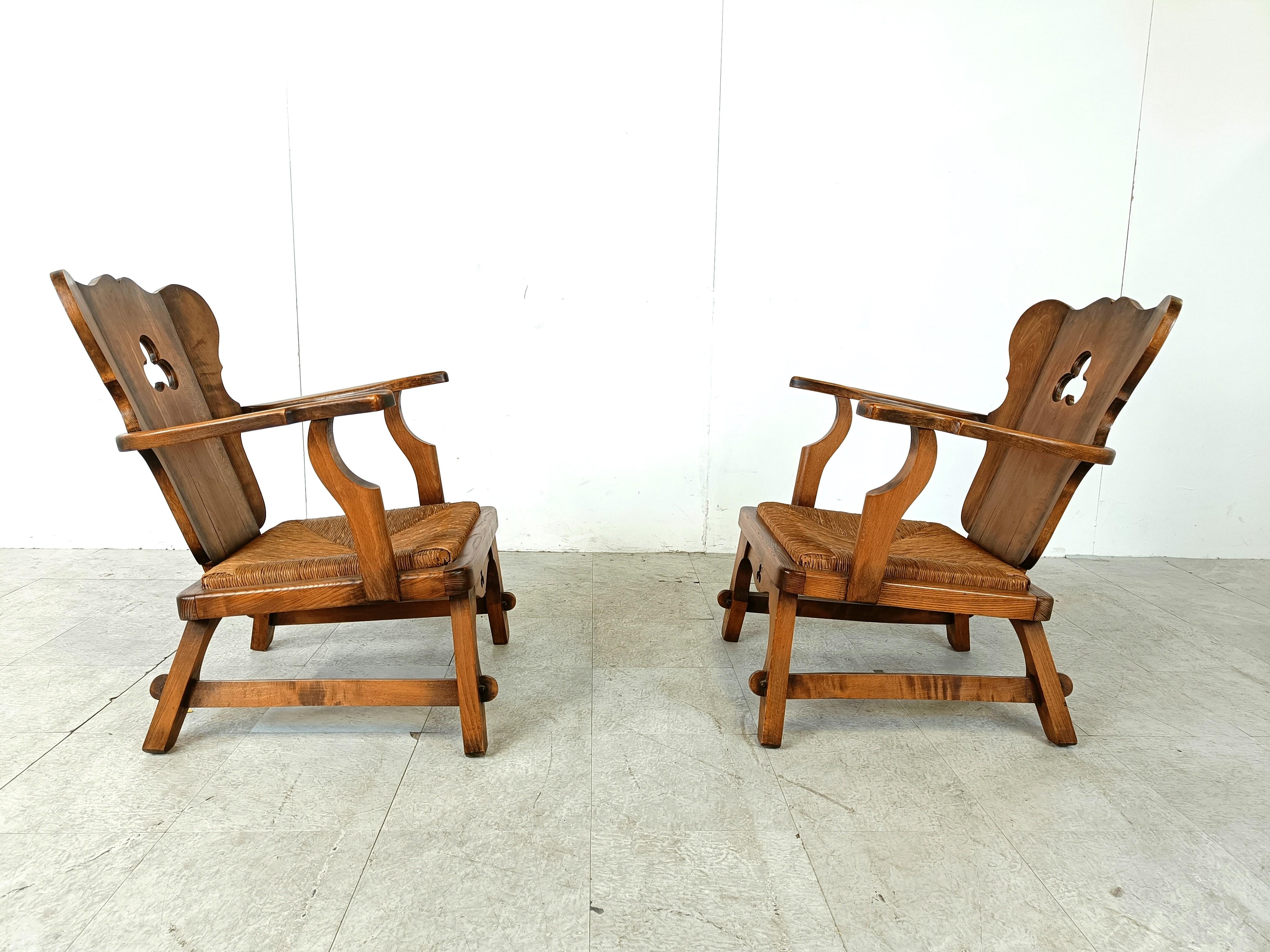 Mid-20th Century Pair of brutalist wicker armchairs, 1960s v