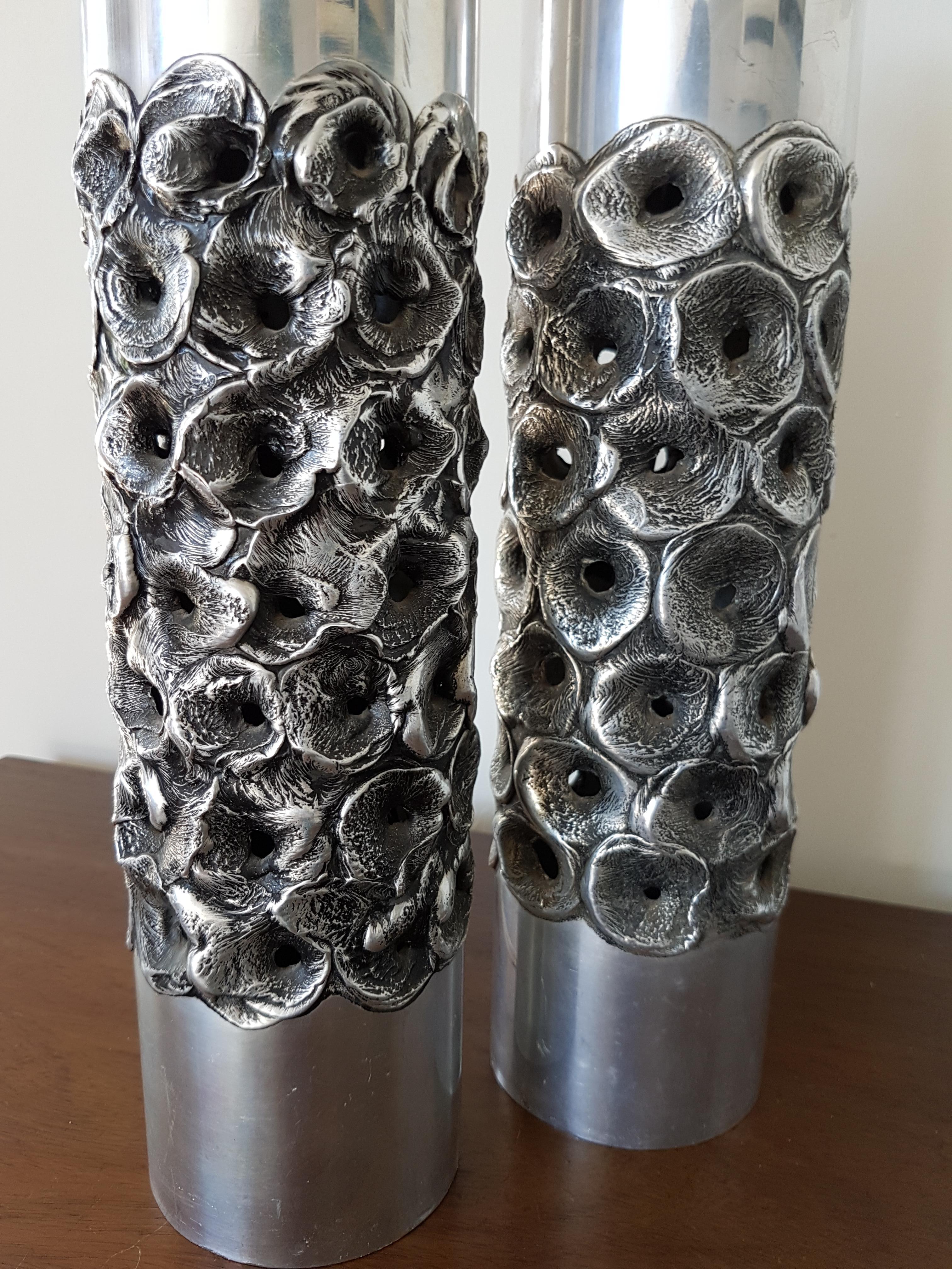 Aluminum Pair of Brutalist Willy Luyckx Table Lamps, 1970s