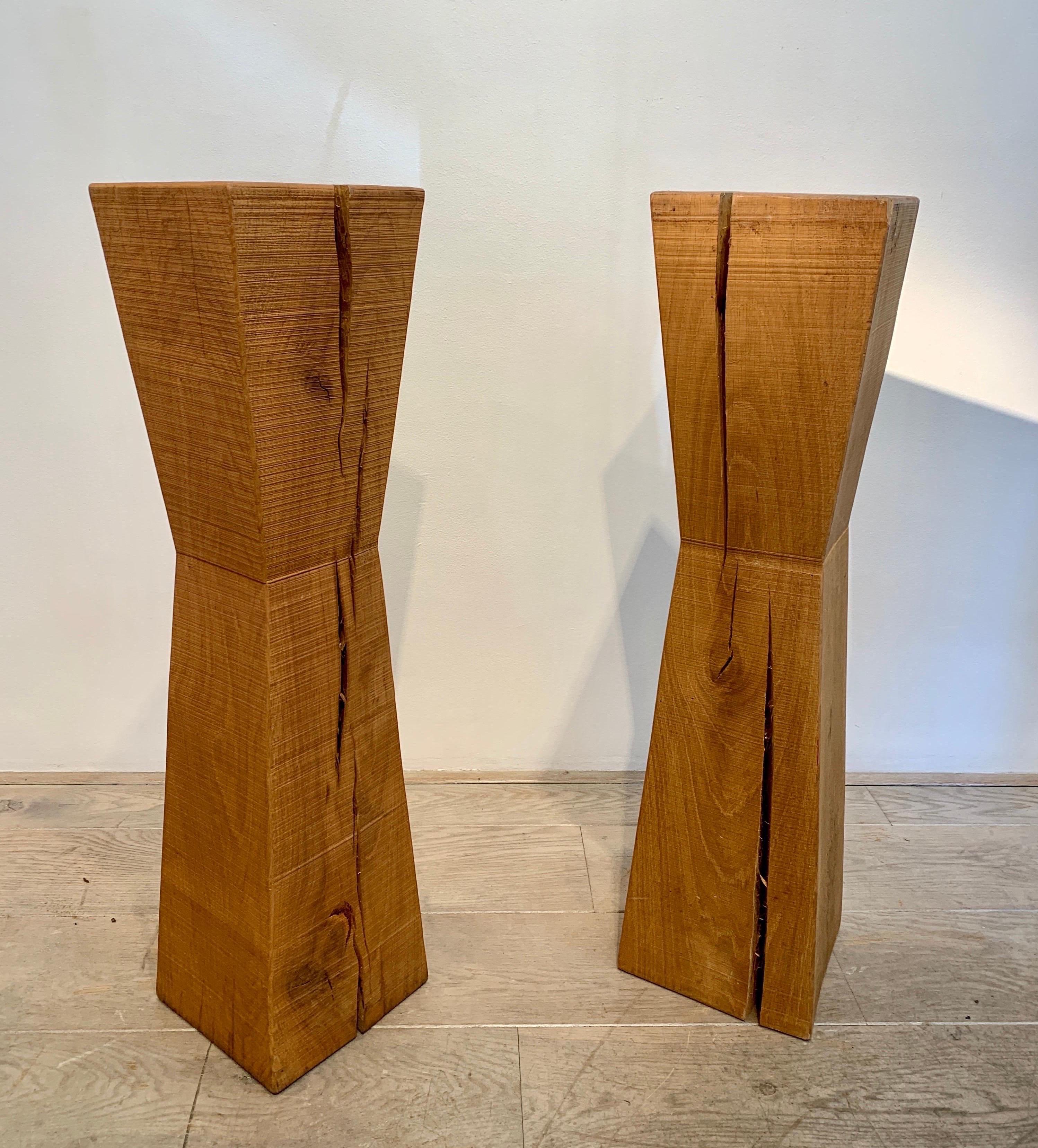 Pair of Brutalist Wood Pedestals, 1980-90s In Good Condition In Brussels, BE
