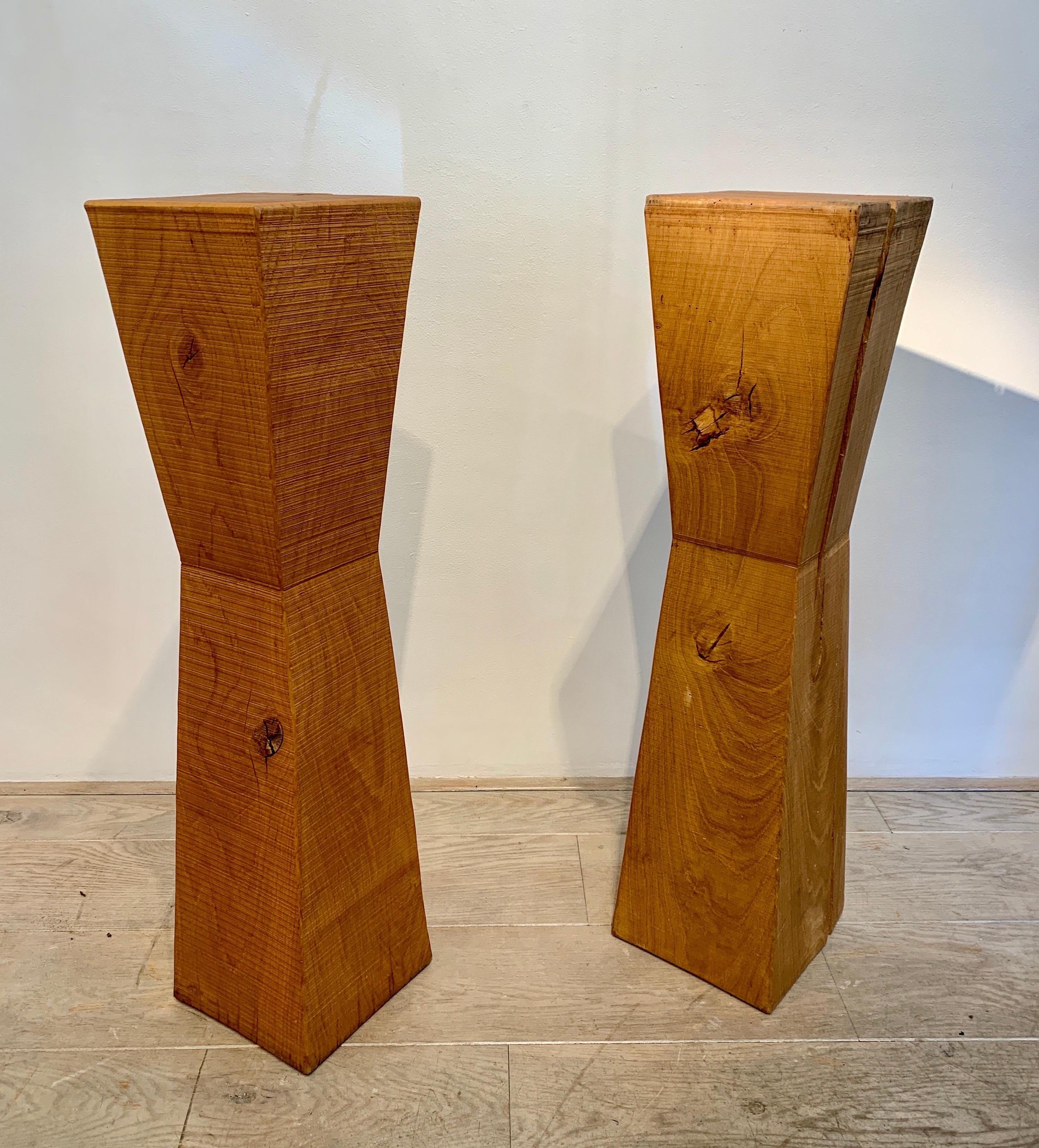 20th Century Pair of Brutalist Wood Pedestals, 1980-90s