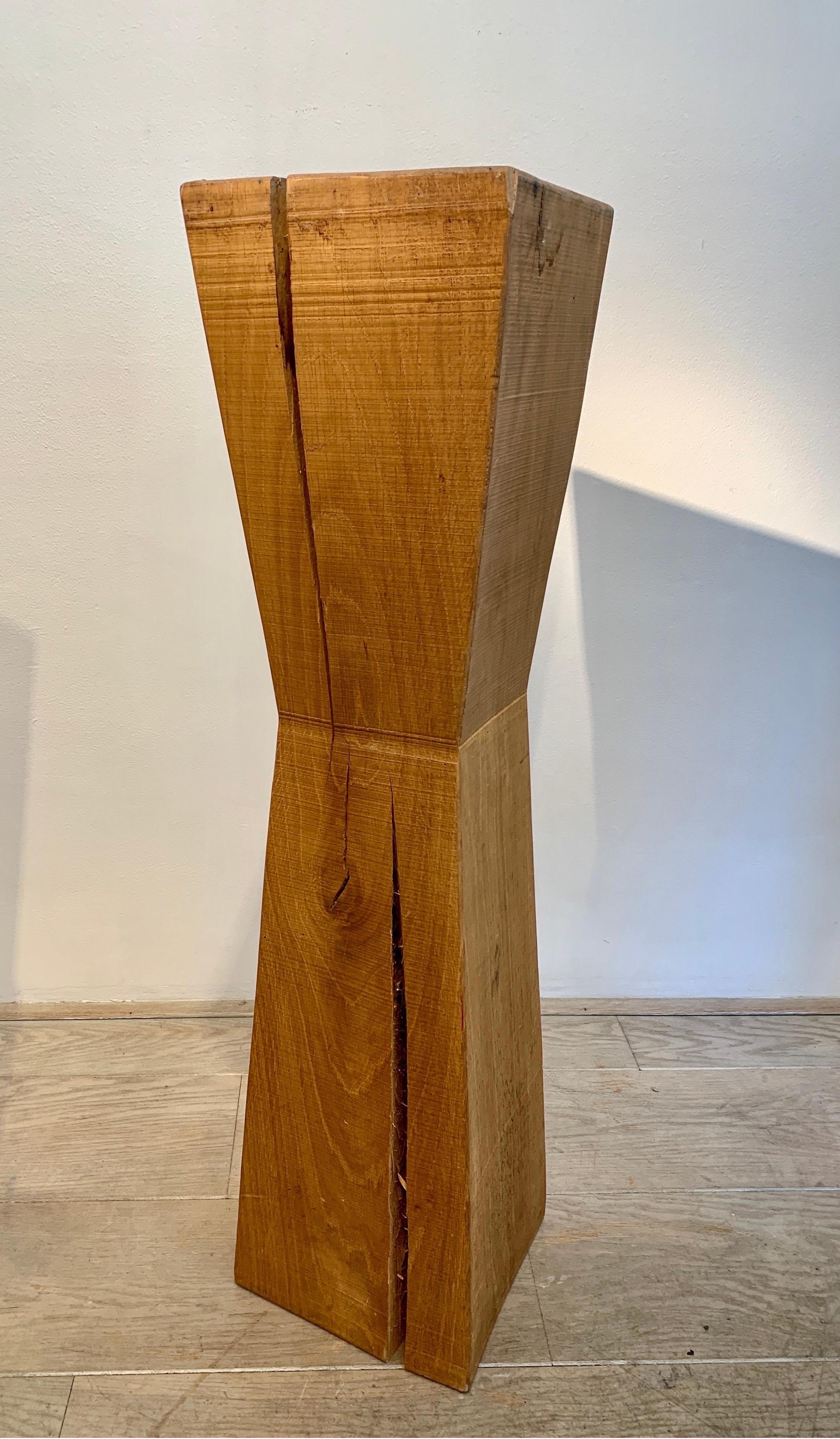 Oak Pair of Brutalist Wood Pedestals, 1980-90s