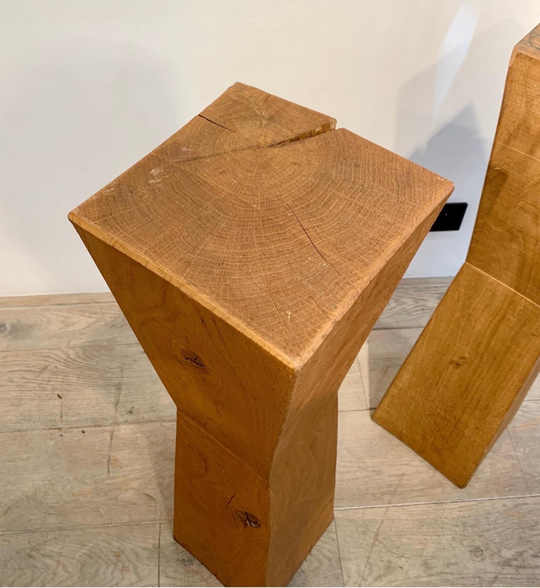 Pair of Brutalist Wood Pedestals, 1980-90s For Sale 2