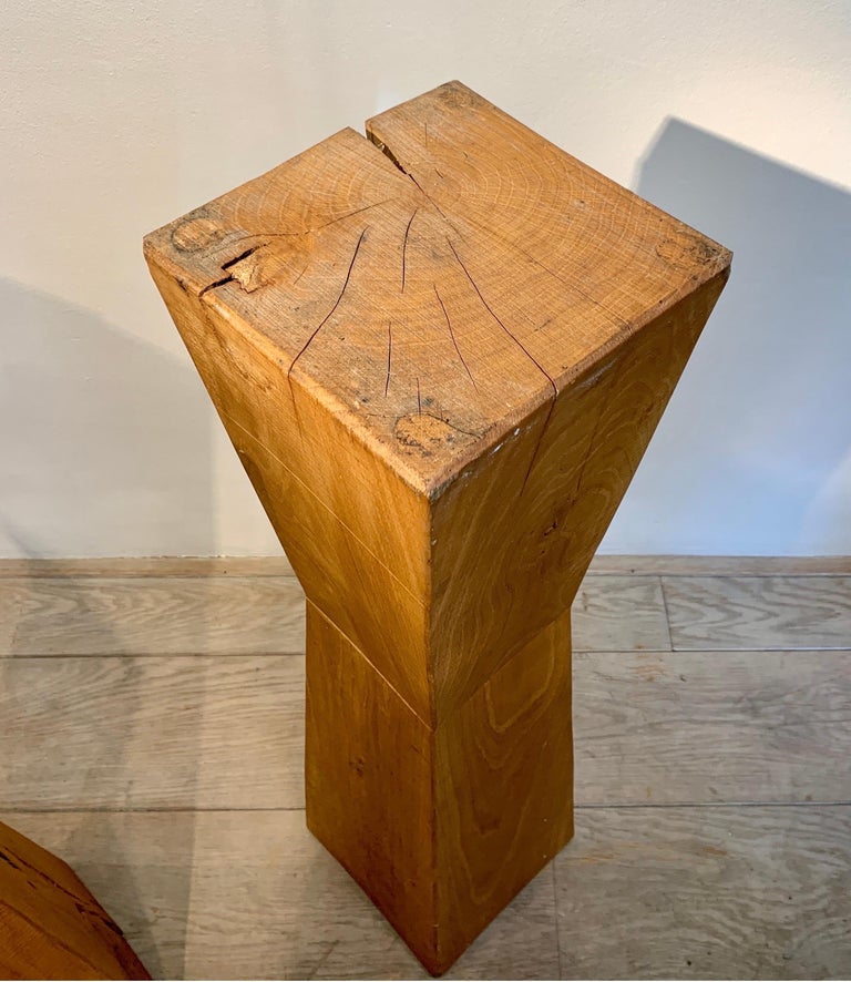 Pair of Brutalist Wood Pedestals, 1980-90s For Sale 3