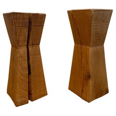 Pair of Brutalist Wood Pedestals, 1980-90s