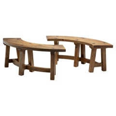 Pareja de bancos de madera brutalistas, Francia Años 60