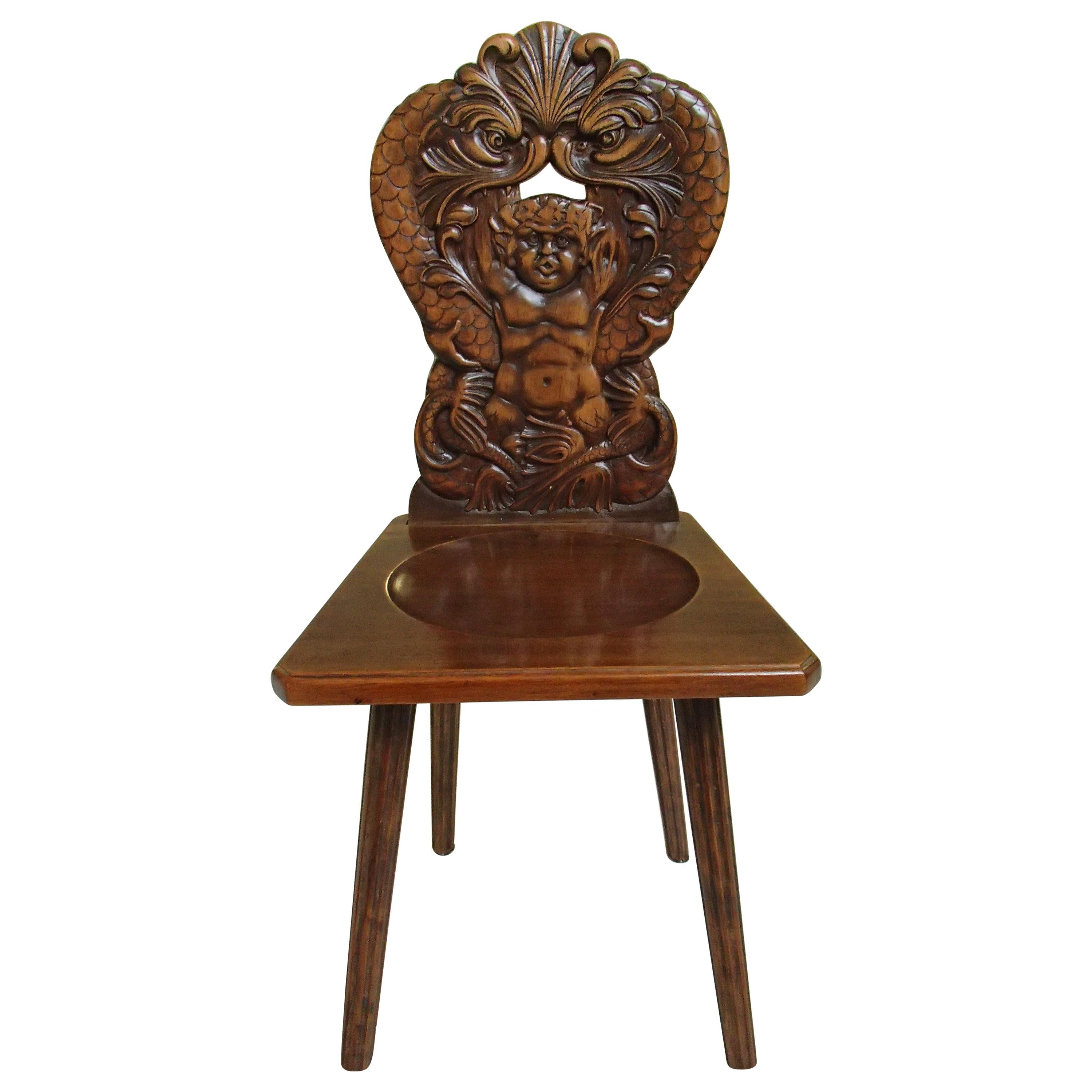 Pair of Brutalist Wooden Chairs Carved with Fabulous Creatures - Dragons