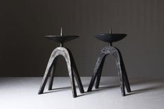 Pair of brutalist wrought iron candle holders, France 1950s