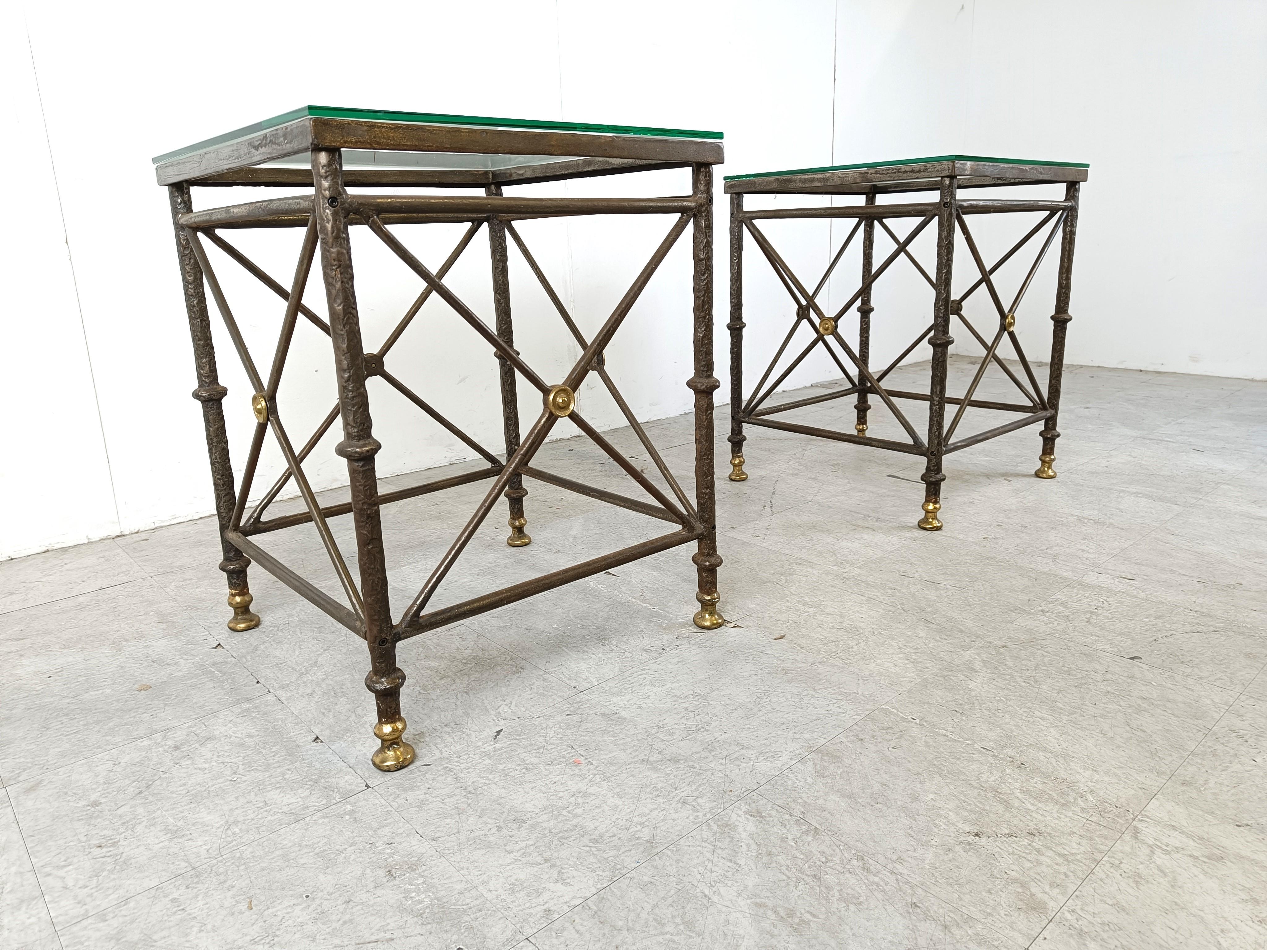 Pair of brutalist wrought iron side tables, 1970s For Sale 3
