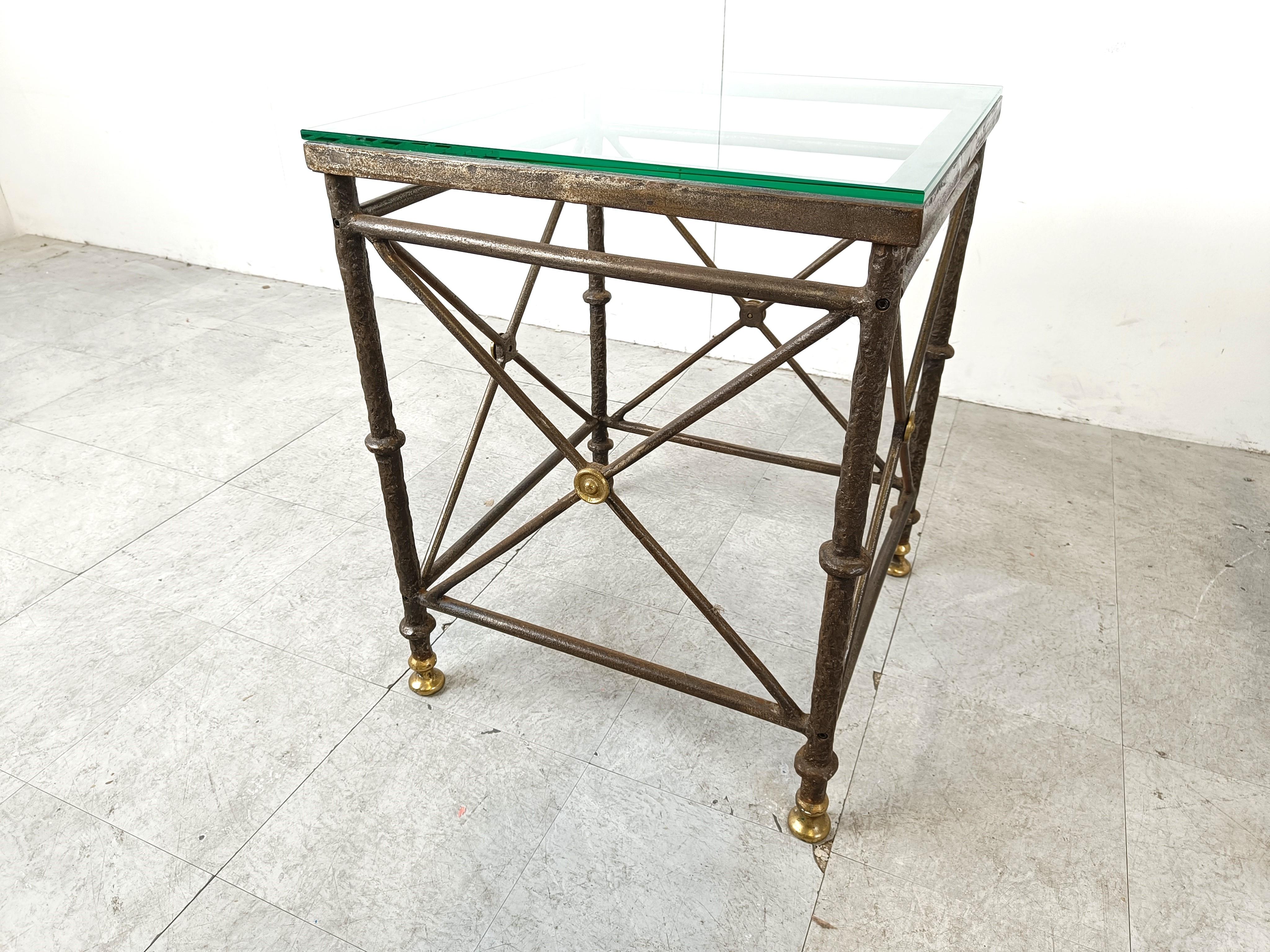 Pair of brutalist wrought iron side tables, 1970s In Good Condition For Sale In HEVERLEE, BE