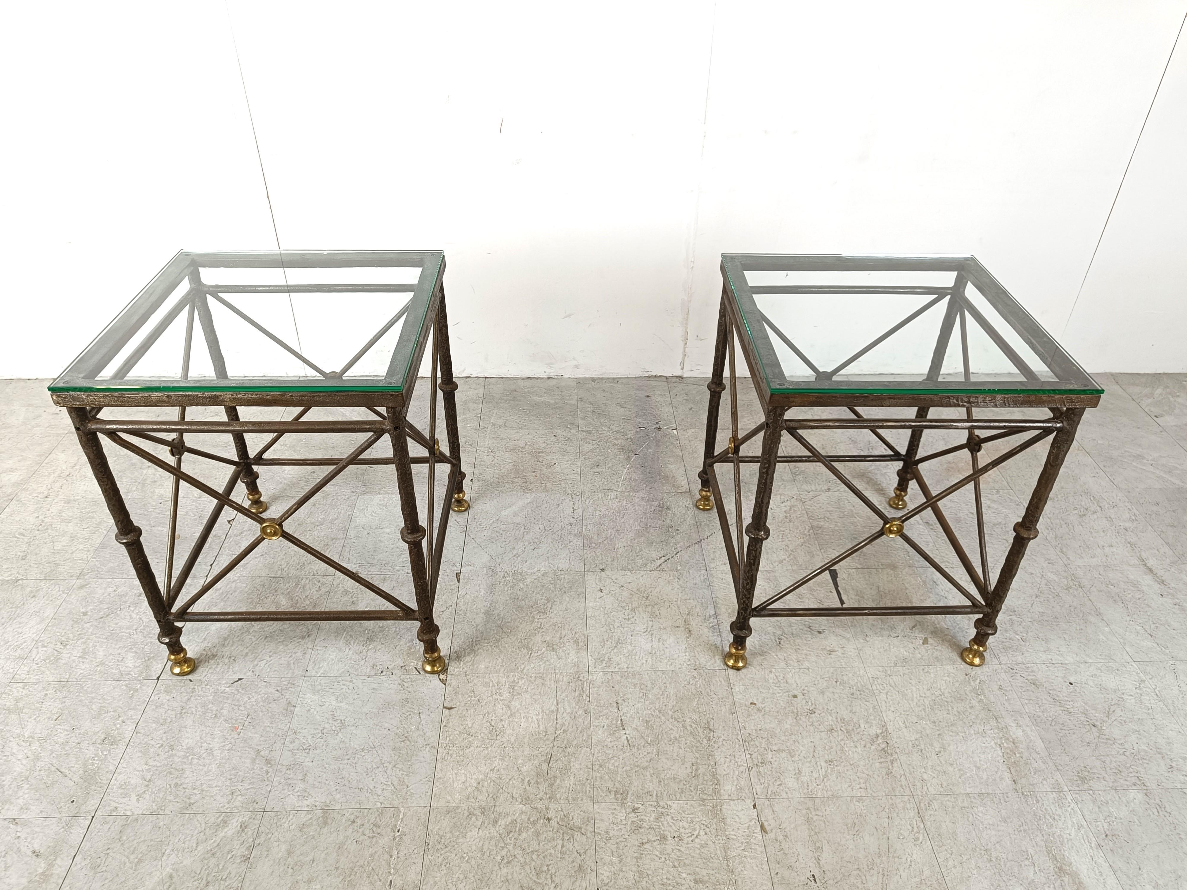 Late 20th Century Pair of brutalist wrought iron side tables, 1970s For Sale