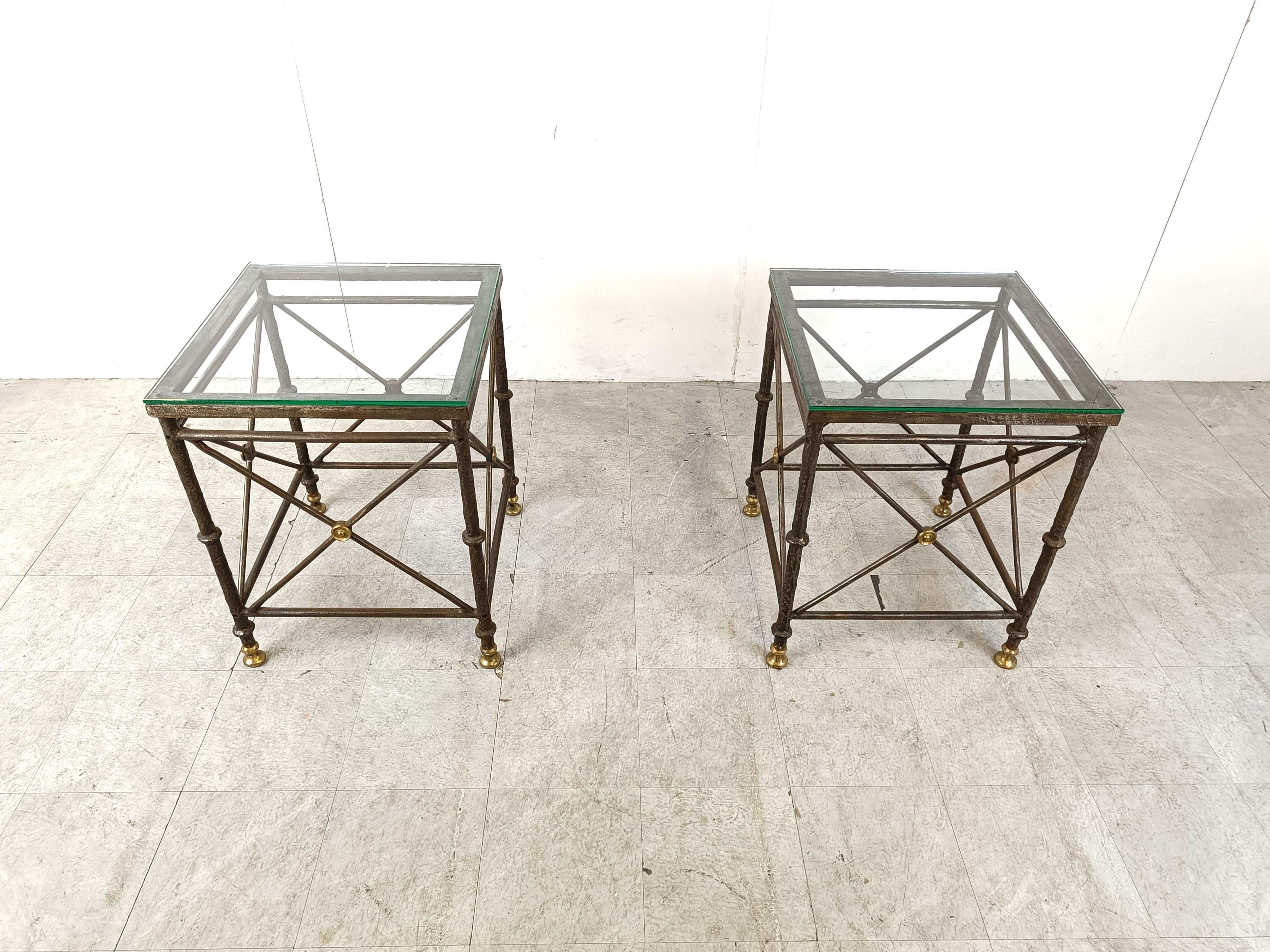 Metal Pair of brutalist wrought iron side tables, 1970s For Sale