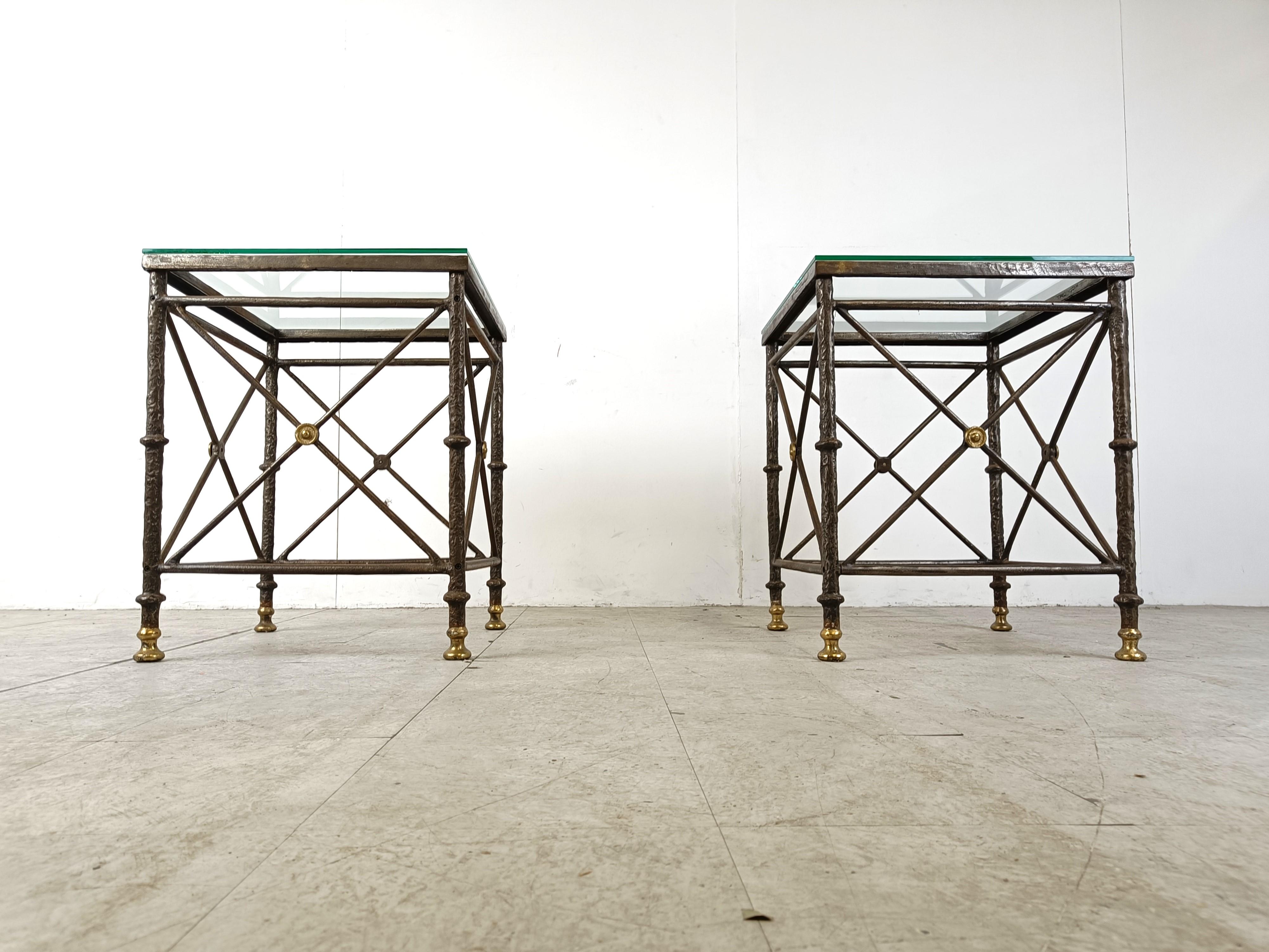 Pair of brutalist wrought iron side tables, 1970s For Sale 1