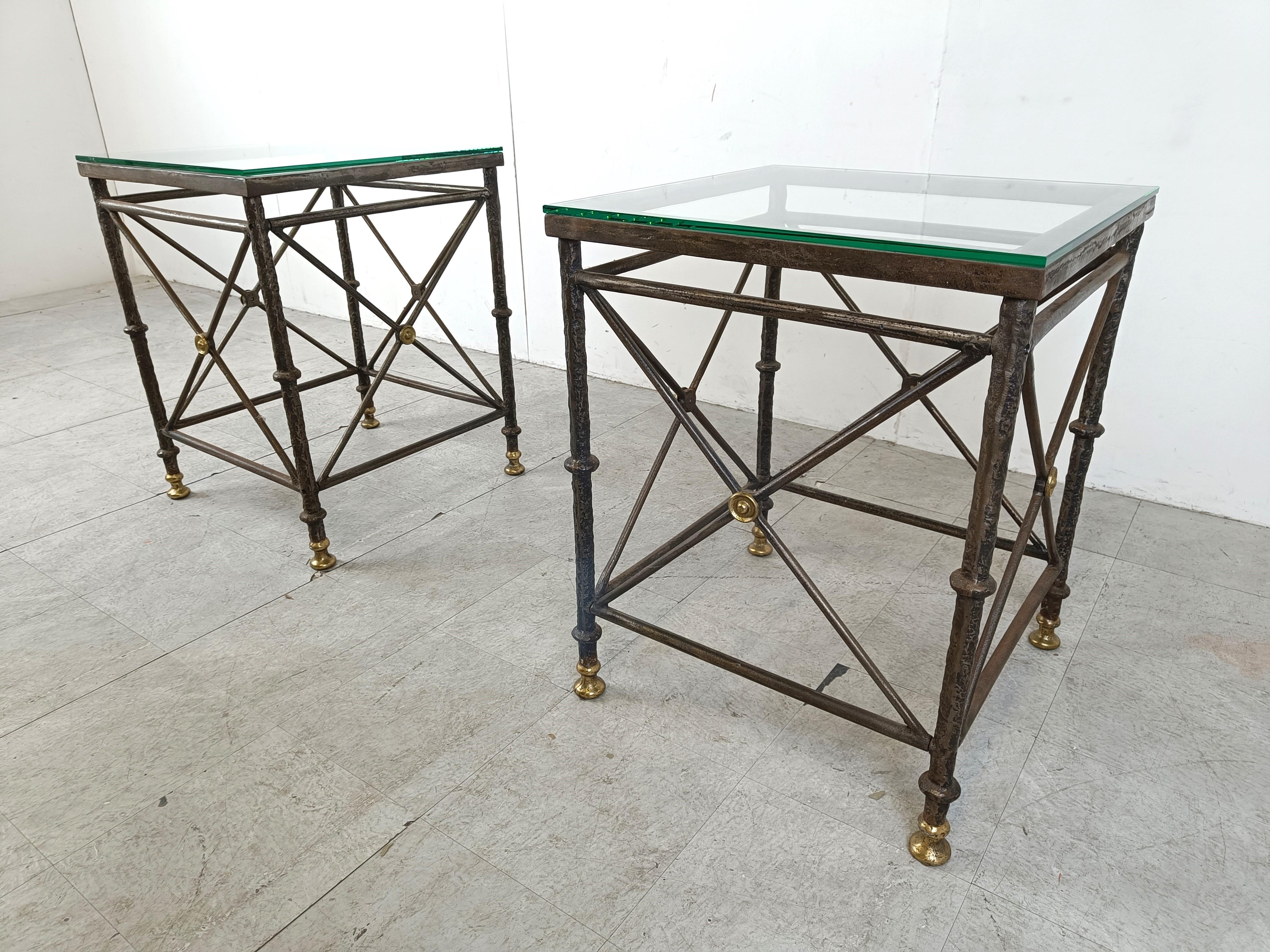 Pair of brutalist wrought iron side tables, 1970s For Sale 2