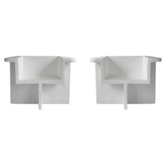 Pair of Brutus Style Armchairs, Contemporary, Bone White, Fiber Concrete.