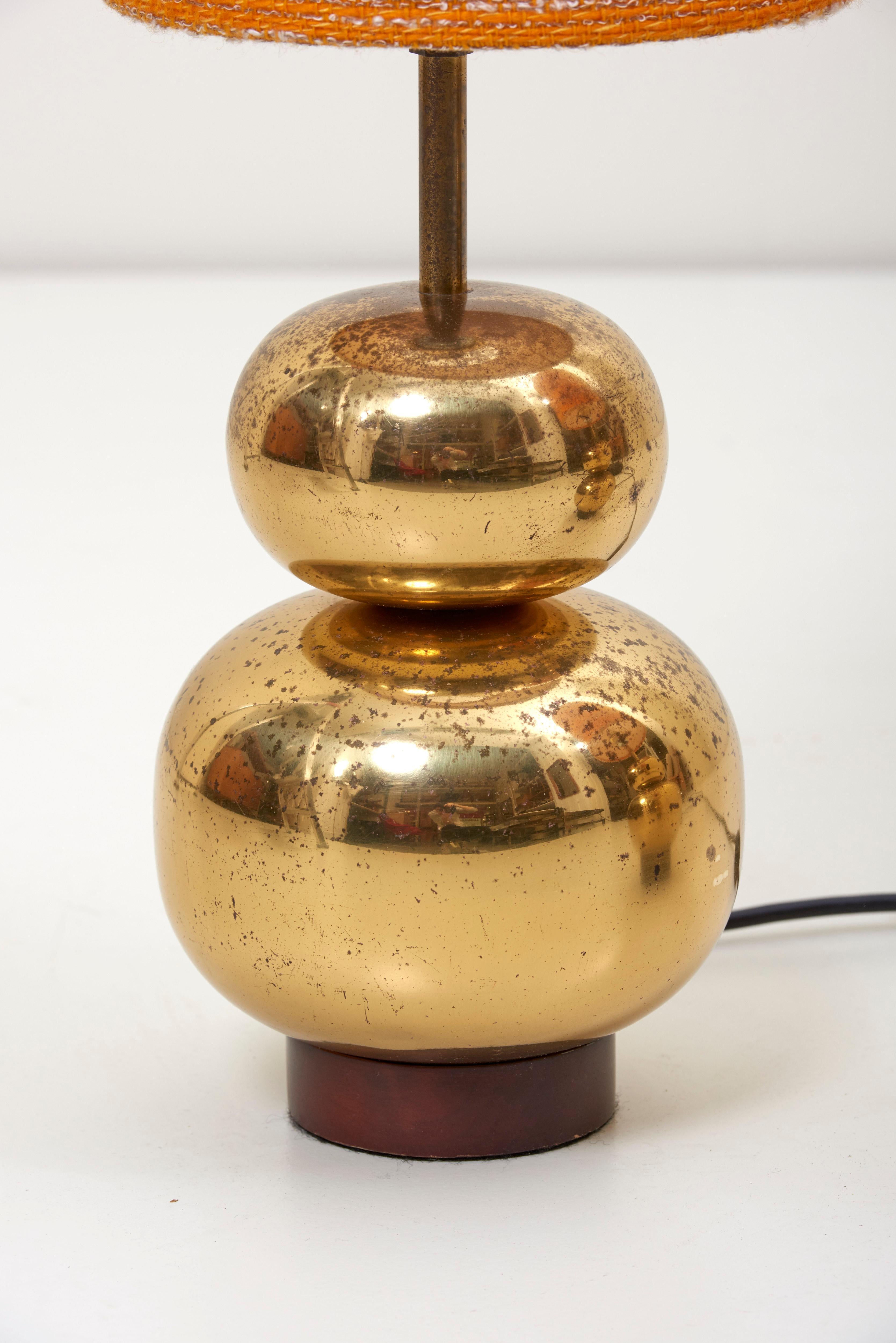 Late 20th Century Pair of Bubble Brass 1970s Table Lamps with Original Shades