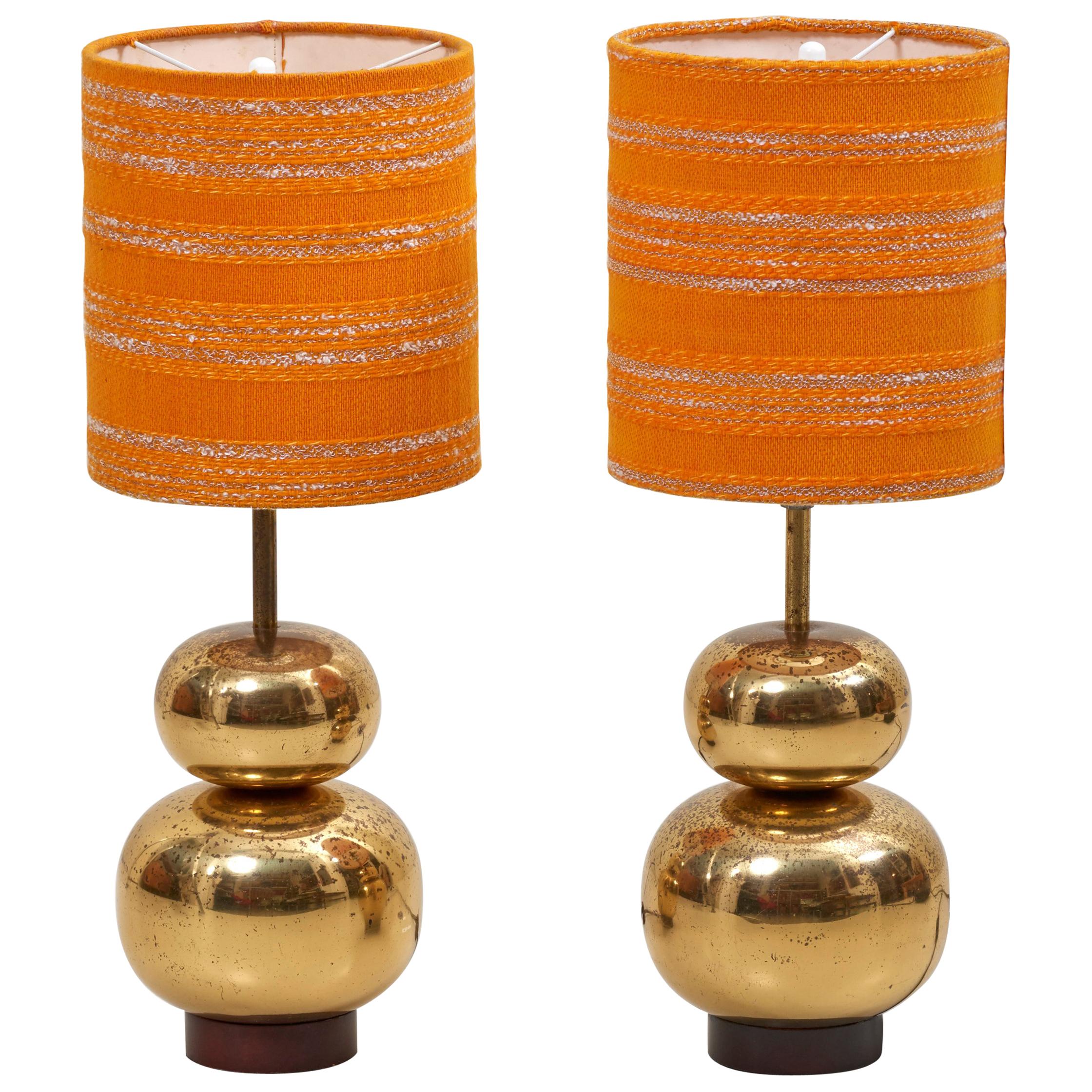 Pair of Bubble Brass 1970s Table Lamps with Original Shades