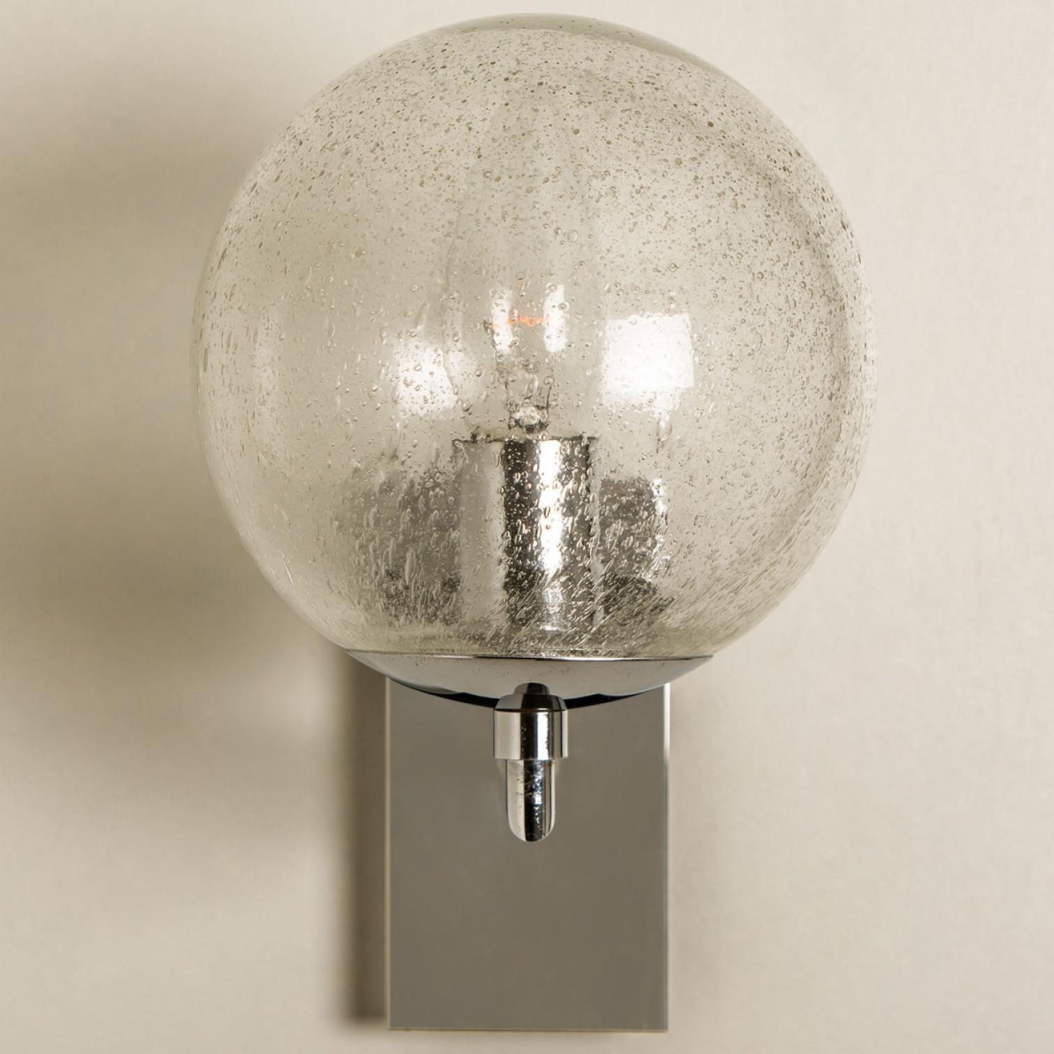Mid-Century Modern Pair of Bubble Glass and Chrome Wall Lights by Doria Leuchten, 1960s For Sale