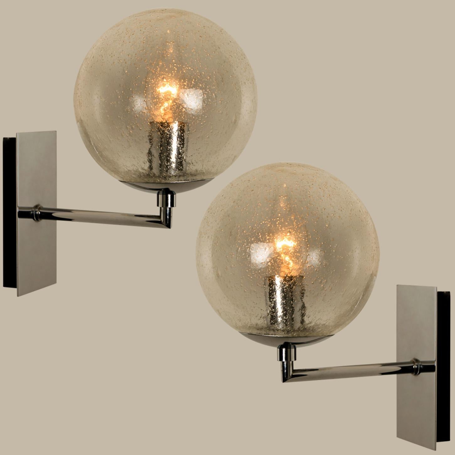 Pair of Bubble Glass and Chrome Wall Lights by Doria Leuchten, 1960s In Good Condition For Sale In Rijssen, NL