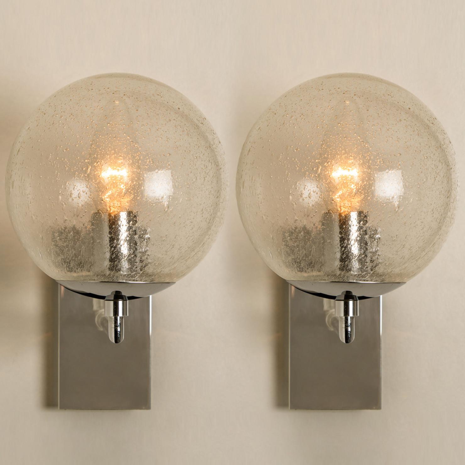 Art Glass Pair of Bubble Glass and Chrome Wall Lights by Doria Leuchten, 1960s For Sale