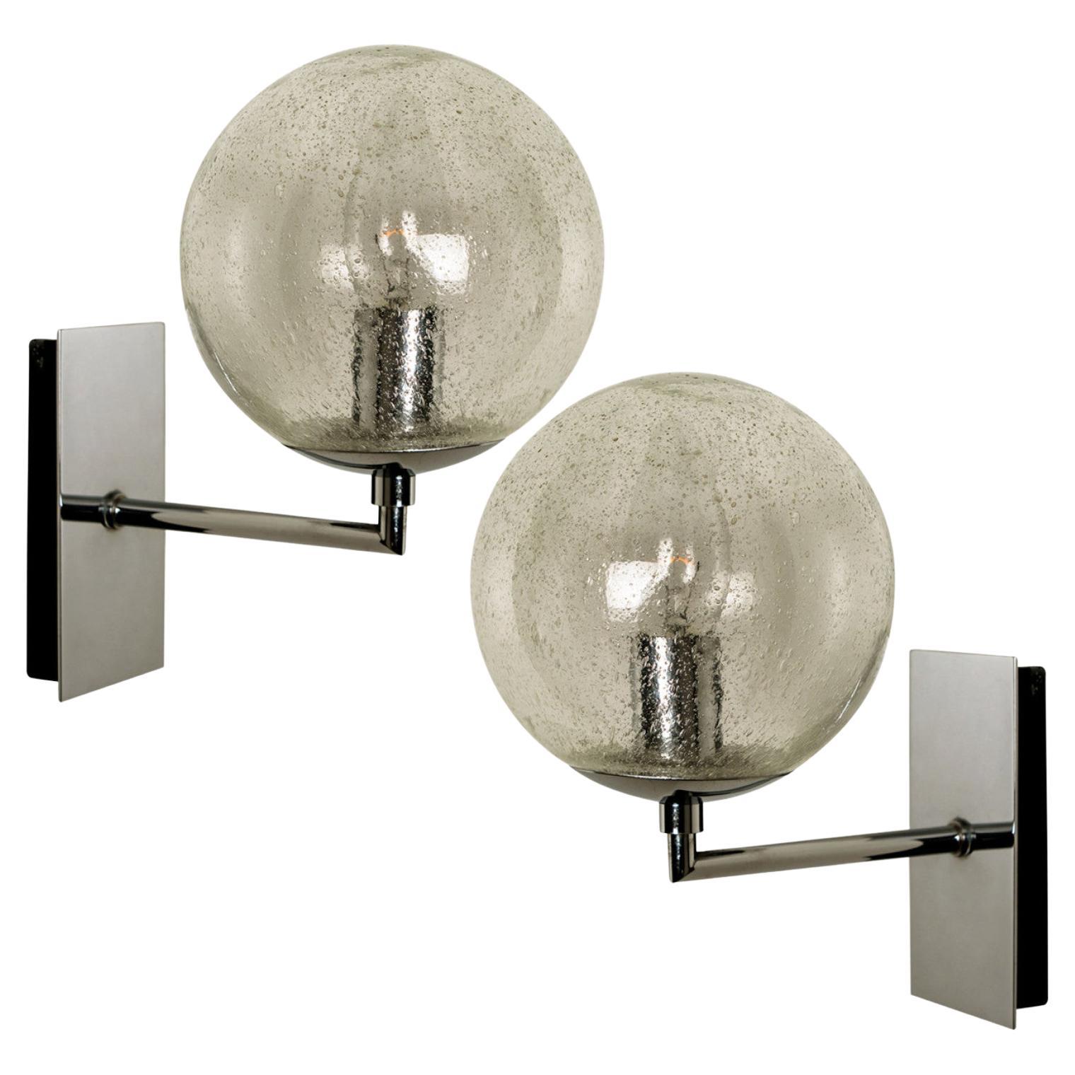 Pair of Chrome and Glass Wall Lights by Franz Hustadt For Sale at 1stDibs