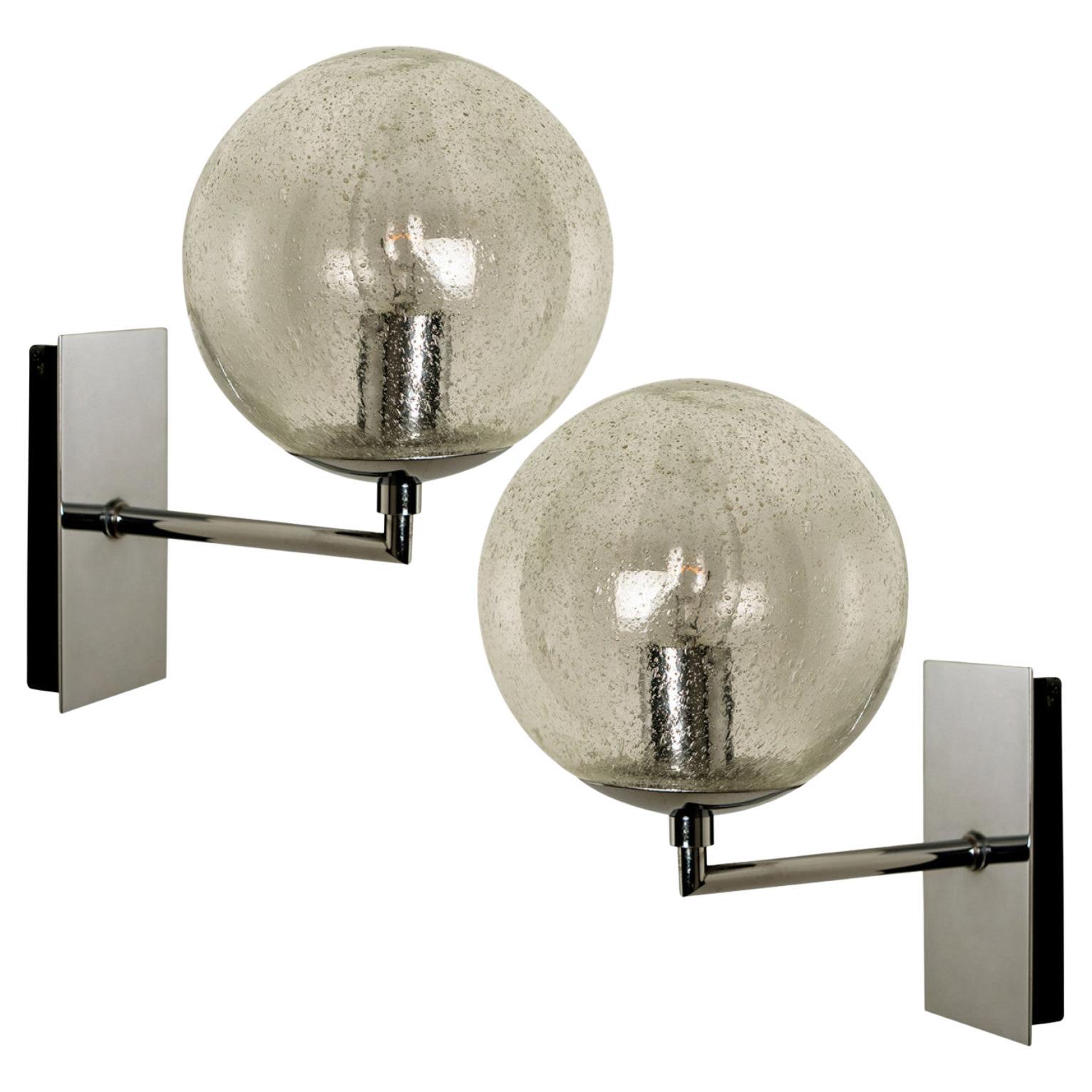 Pair of Bubble Glass and Chrome Wall Lights by Doria Leuchten, 1960s For Sale
