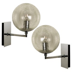 Retro Pair of Bubble Glass and Chrome Wall Lights by Doria Leuchten, 1960s