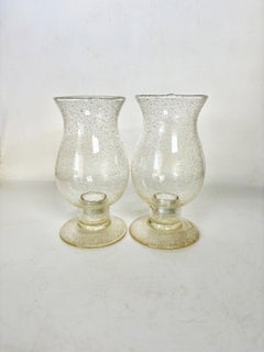 Pair of bubble glass candle holders, France, 1970