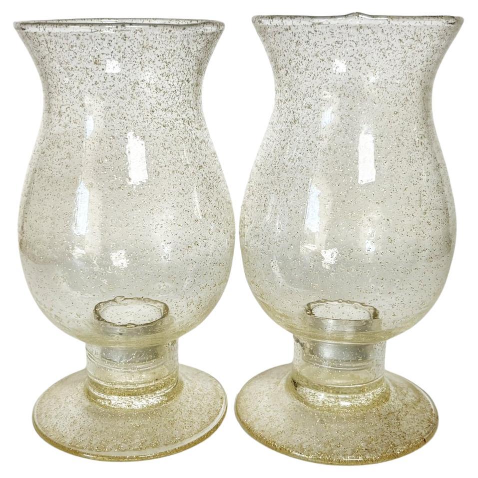 Pair of bubble glass candle holders, France, 1970