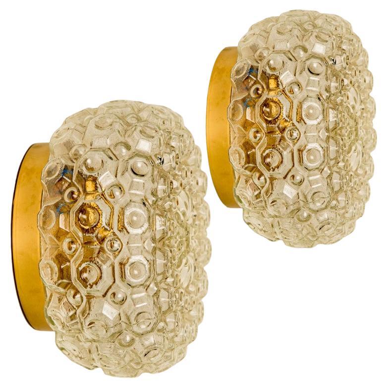 Pareja de apliques empotrables de cristal burbuja de Limburg, 1970