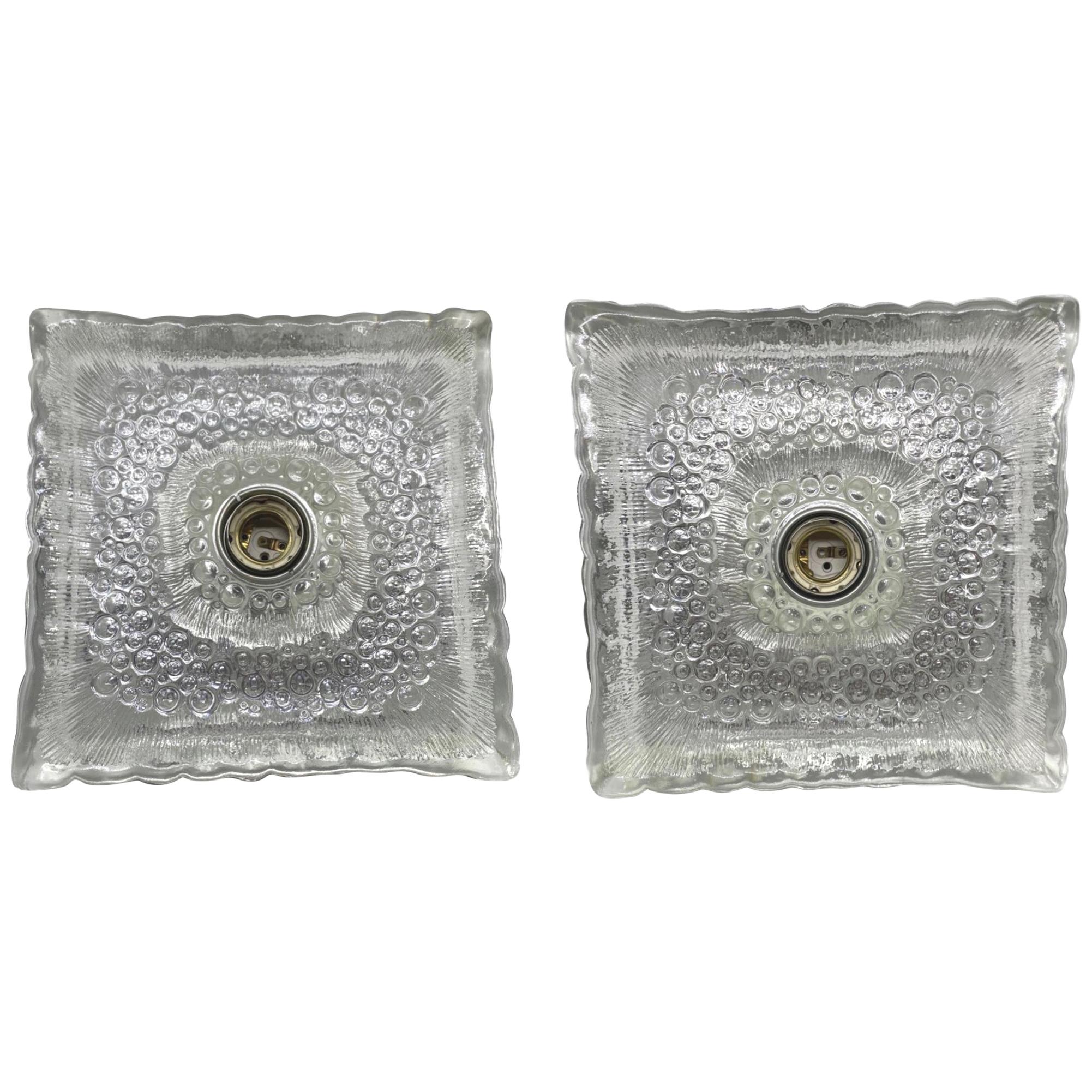 Pair of Bubble Glass Pattern monumental Sconces or Flush Mounts, Germany, 1970s